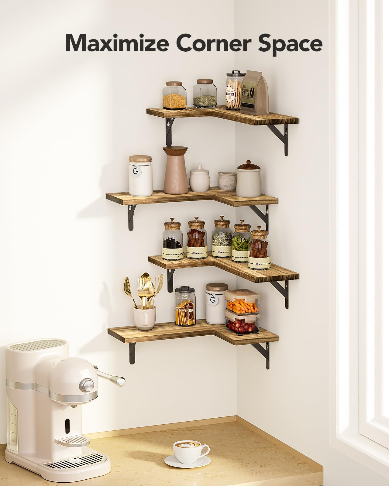 AMADA HOMEFURNISHING Corner Floating Shelves, Set of 4 Corner Shelves Wall Mounted, Shelves for Wall Decor, Corner Wood Shelves for Home Decor, Office, Bedroom, Bathroom, Laundry Room, Kitchen