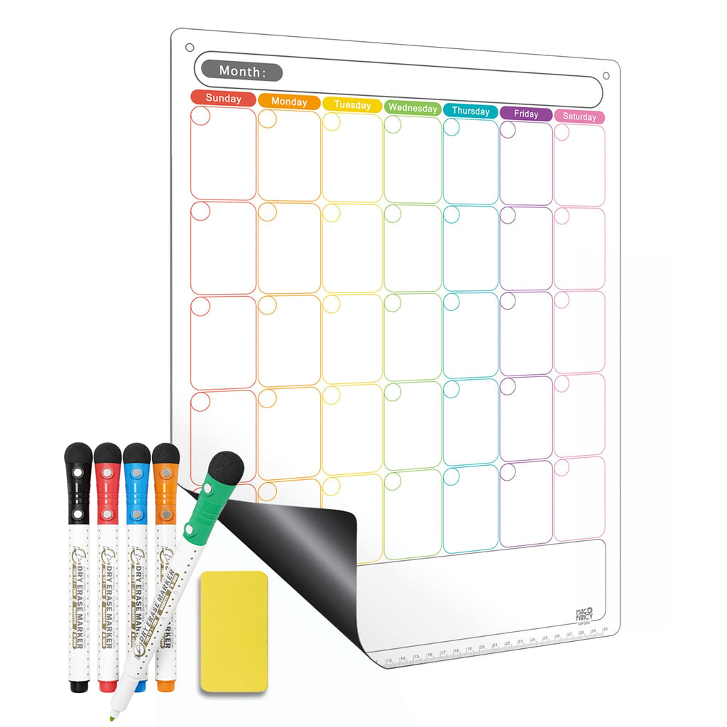 Mag-Fancy Vertical Magnetic Dry Erase Calendar for Refrigerator – Monthly Fridge Planner for Narrow & Side-by-Side Fridges, Fine Tip Markers, Strong Magnet, Reusable Family & Home Organizer