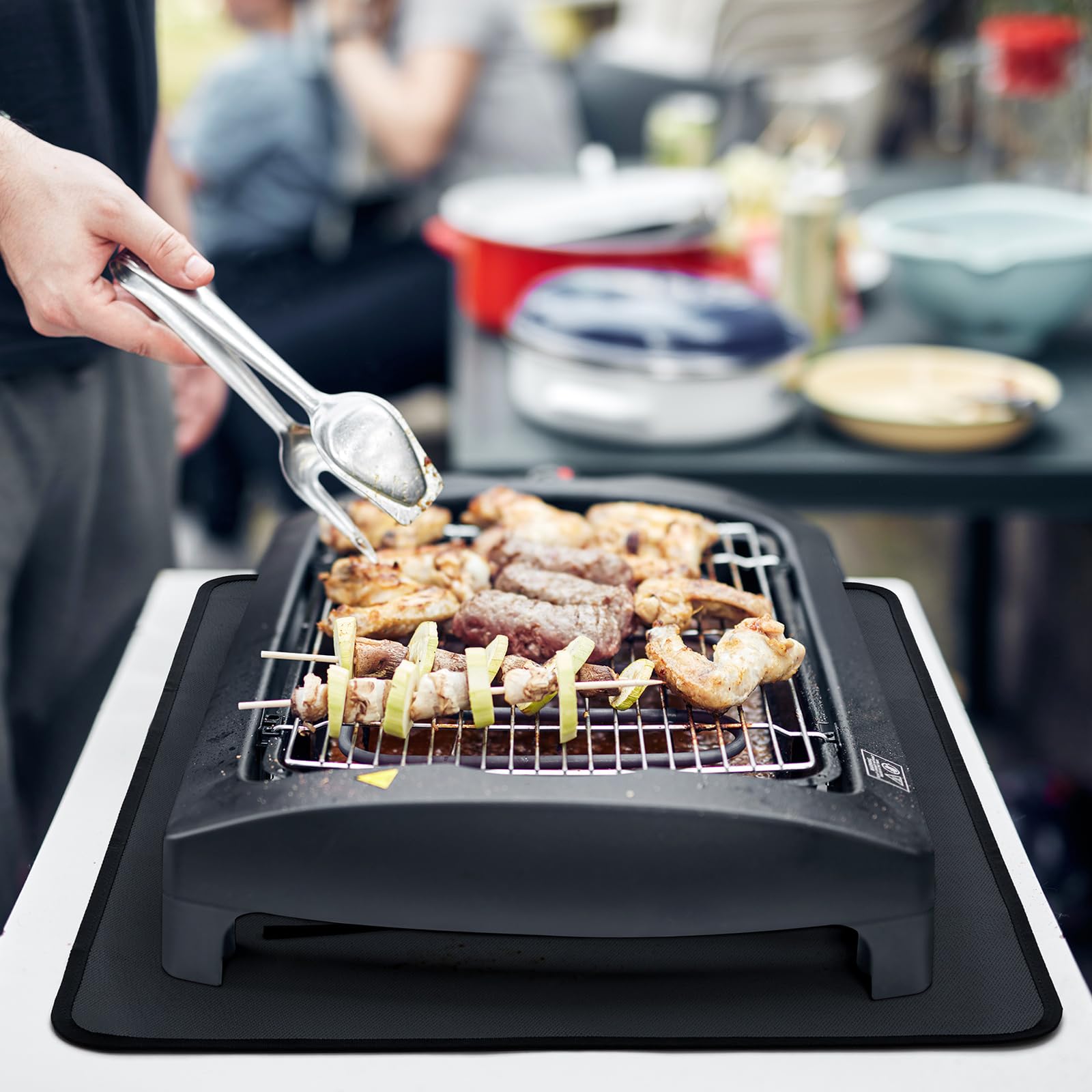 FLASLD Fireproof & Waterproof Under Blackstone Griddle BBQ Mat, Protect Your Prep Table and Outdoor Grill Table - Heat Resistant Grill Table Mat (Black,16 x 24in)