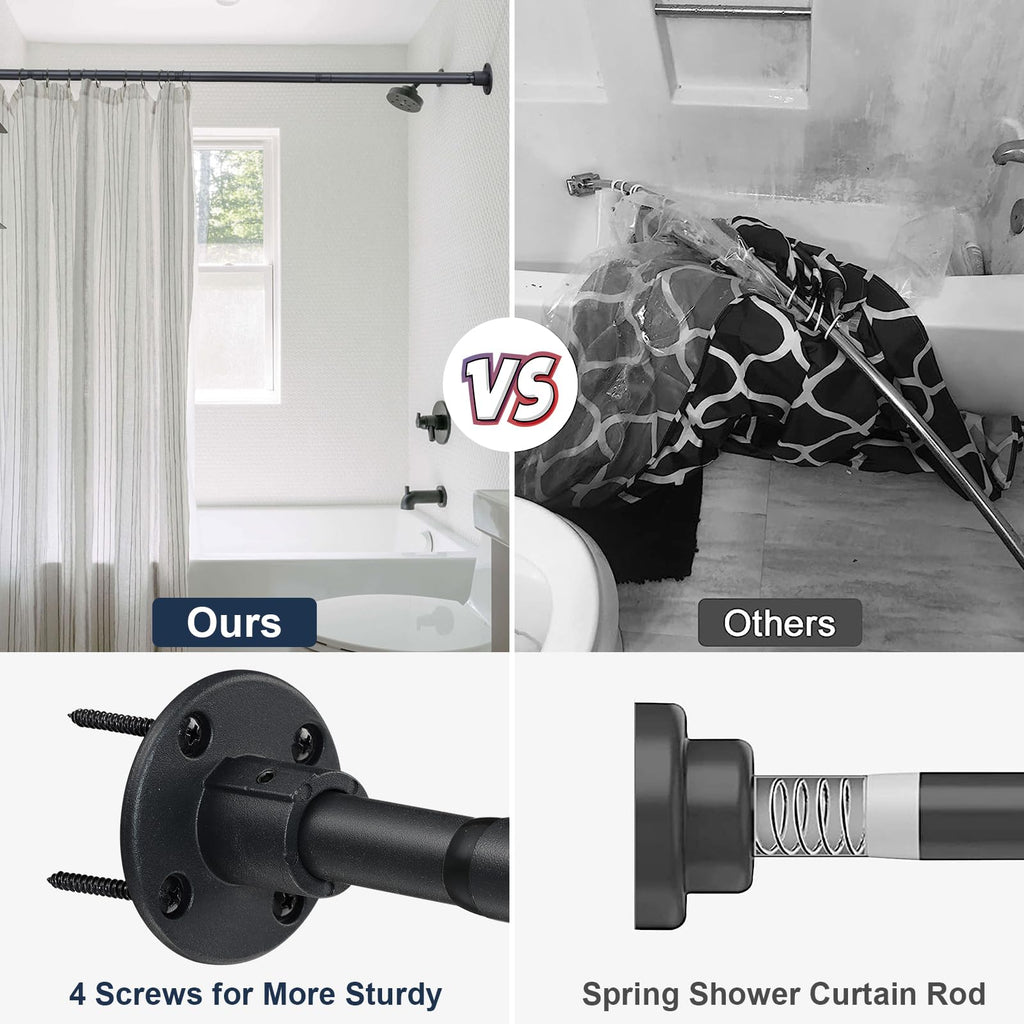 CALCHELE Shower Curtain Rod, Adjustable Shower Curtain Rods 29-64 Inches, Heavy Duty Black Shower Rods for Bathroom, Closet, Windows
