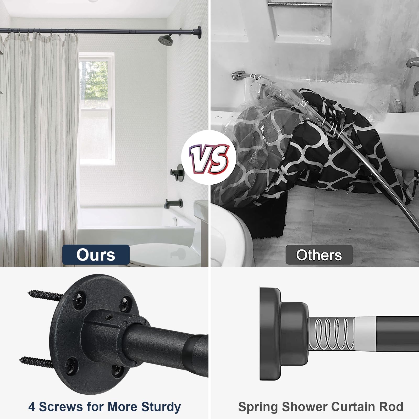CALCHELE Shower Curtain Rod, Adjustable Shower Curtain Rods 29-64 Inches, Heavy Duty Black Shower Rods for Bathroom, Closet, Windows