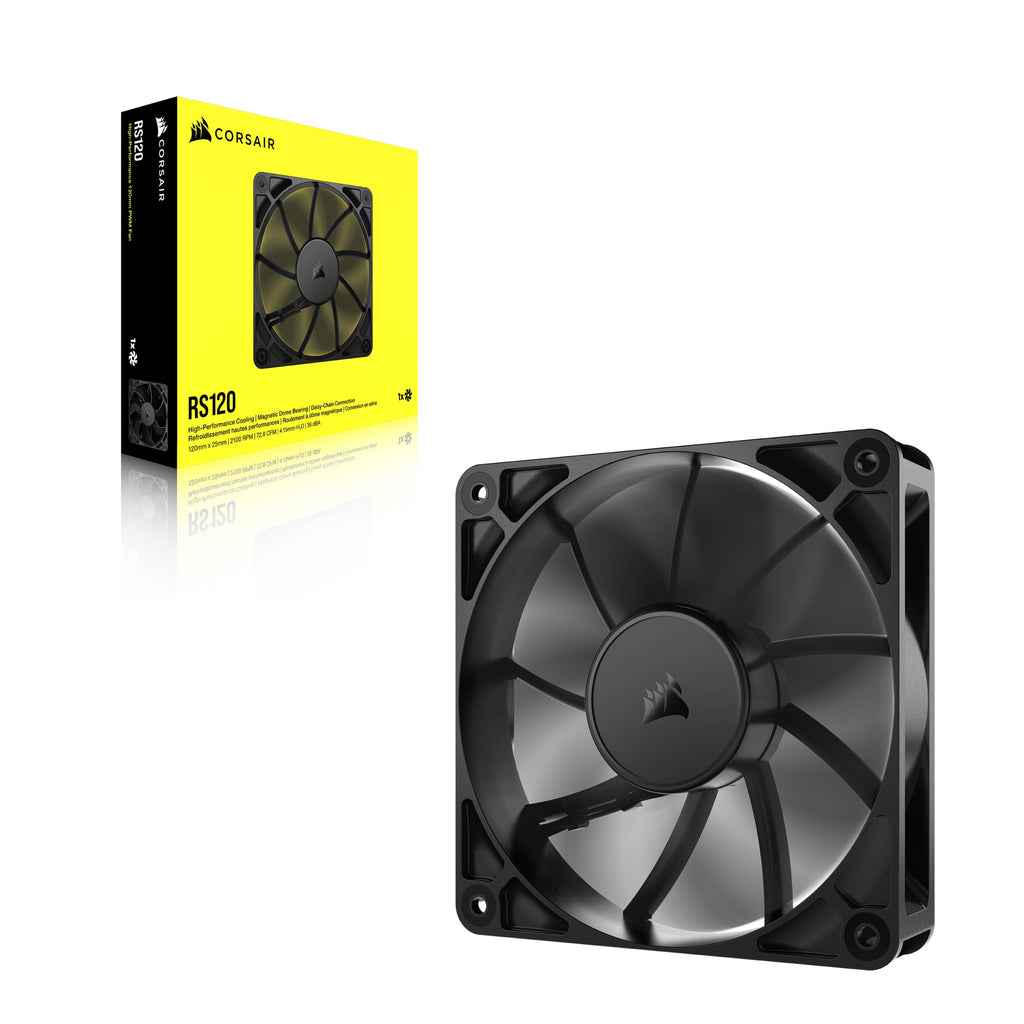 CORSAIR RS120 120mm PWM Fan – Daisy-Chain Connection – Low-Noise – Magnetic Dome Bearing – Single Pack – Black