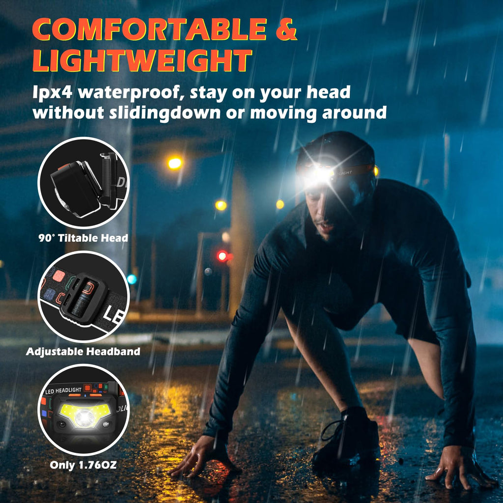 Headlamp Rechargeable,Buthsku 2 Pack 2000 Lumen Super Bright Motion Sensor 14 Modes LED Headlamp, Waterproof Lightweight Flashlight Hard Hat Light for Outdoor Camping Fishing Running
