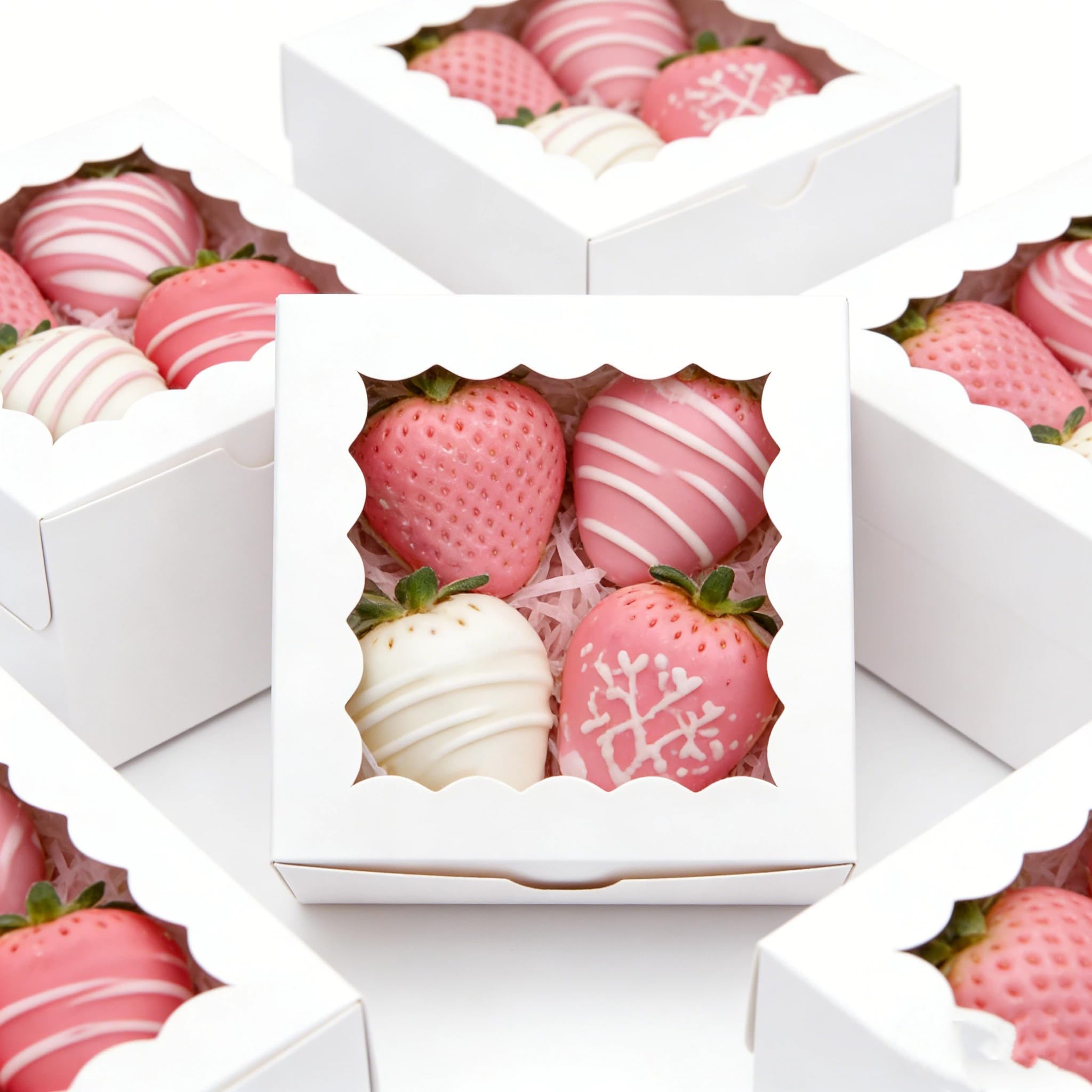 XINHPKGG 50pcs Cookie Boxes 4x4x2.5 Inch Bakery Boxes with Window Treat Box Dessert Box for Wedding Favors Party Mother's Day - White