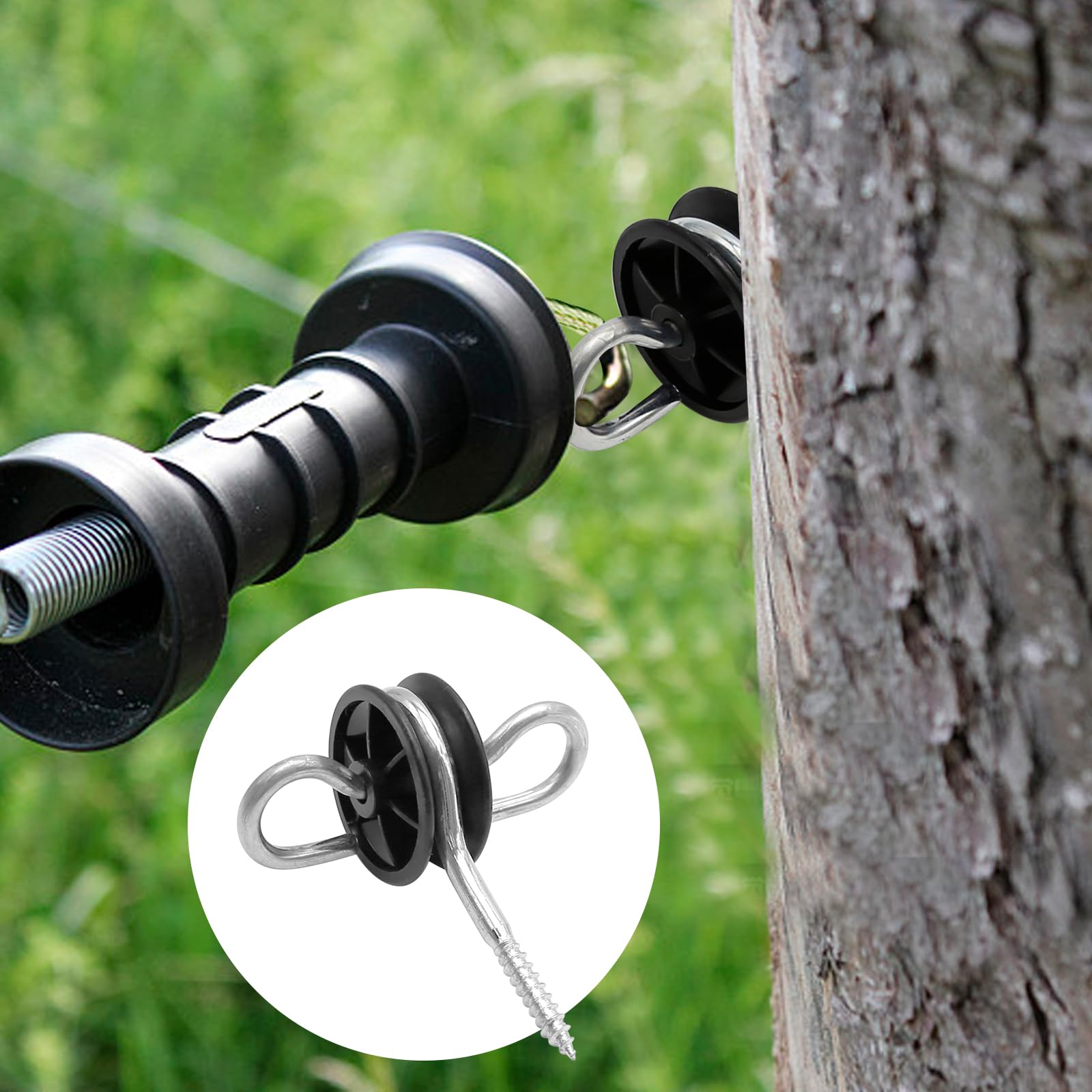 Vkinman 12 Pack Farm Electric Fence Wood Post Insulator Electric Fence Gate Handle Anchor Screw-in Insulator Black Fence Ring Post Wood Post Insulator for Electric Fence Wood Post