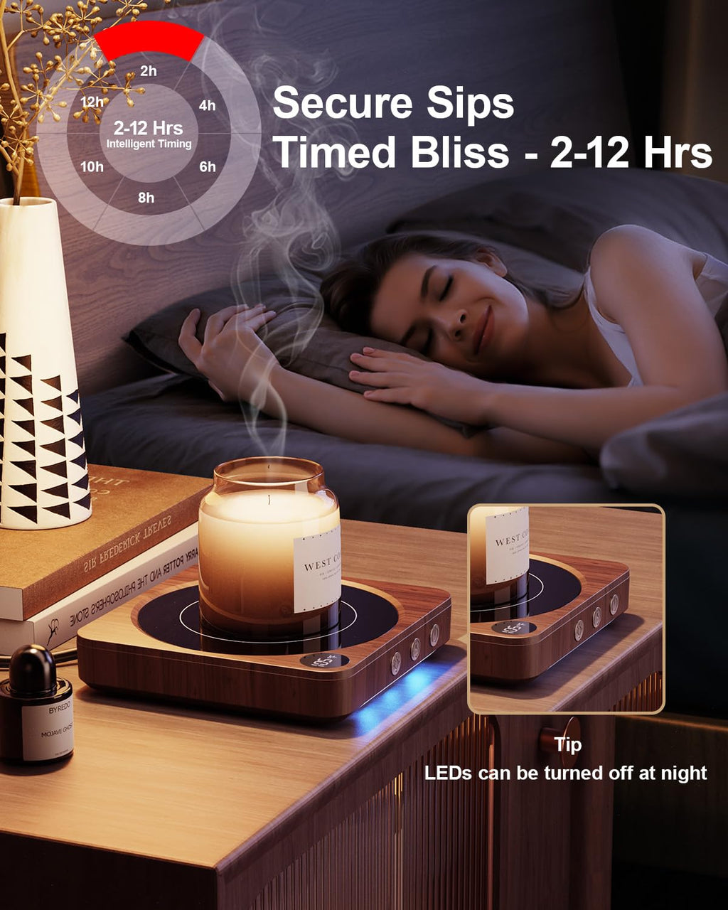 House Gem Mug Warmer - 36W Coffee Mug Warmer for Desk with Temperature Display, 2-12Hrs Auto Shut Off, Smart Candle Warmer - Ideal Coffee Gifts Accessories Keep Beverages Coffee Warmer (Wood)