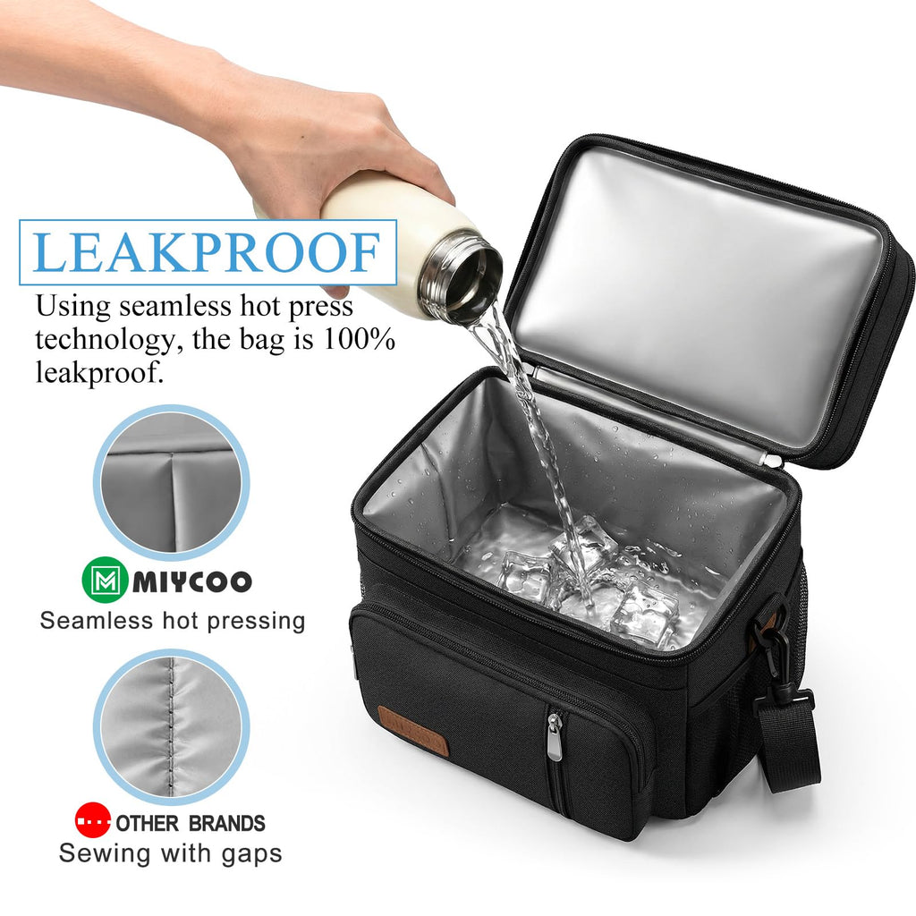 Lunch Bag for Women Men Double Deck Lunch Box - Leakproof Insulated Soft Large Lunch Cooler Bag, MIYCOO (Black,15L)