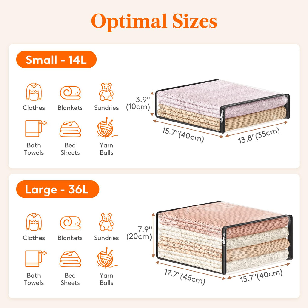 Lifewit 14L Clear Sheet Storage Bags with Zipper 6 Pack, Plastic Sweater Storage Bins for Clothing, Vinyl Foldable Clothes Containers Organizers for Closet, Blankets, Bedding 15.7 x 13.8 x 3.9 Inch