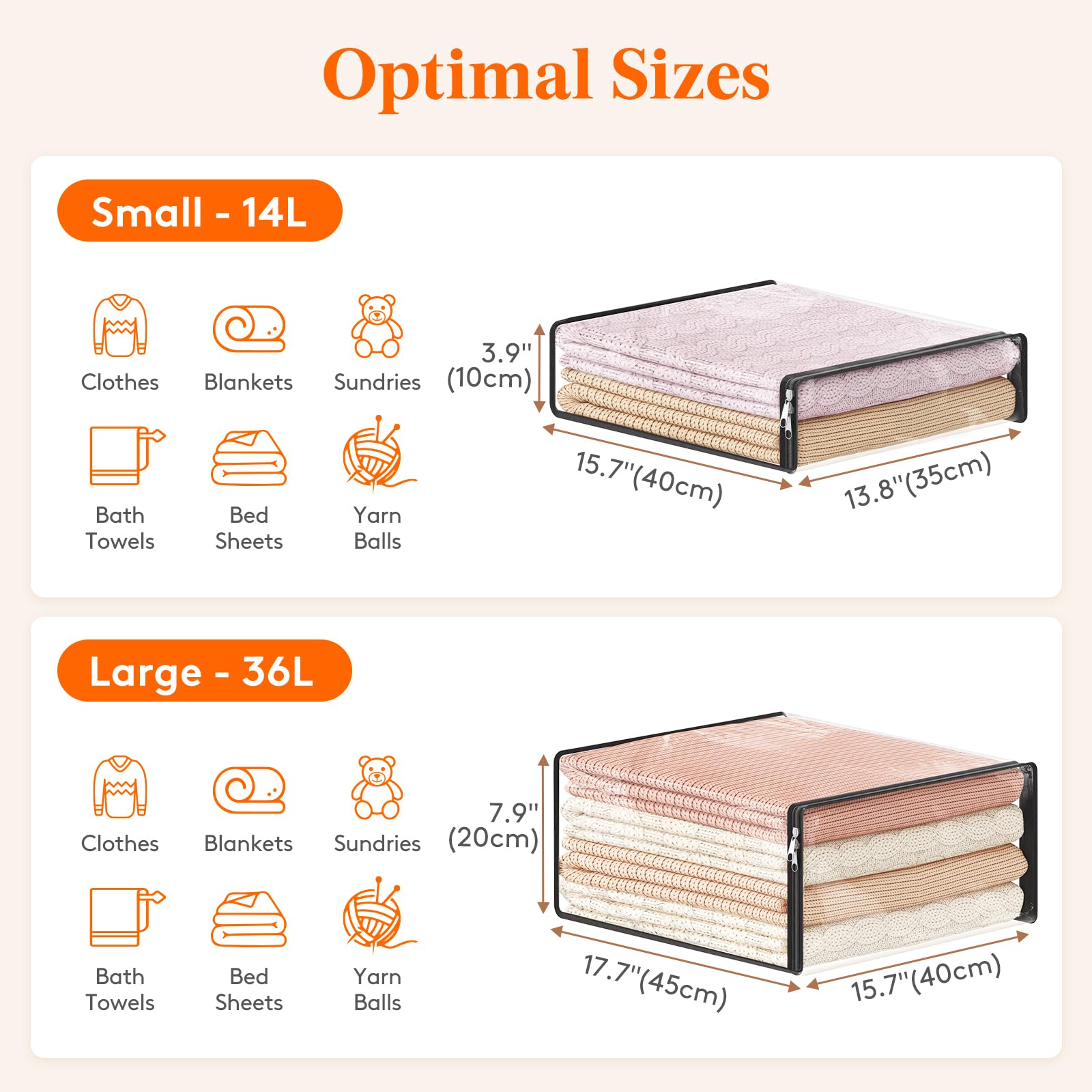 Lifewit 14L Clear Sheet Storage Bags with Zipper 6 Pack, Plastic Sweater Storage Bins for Clothing, Vinyl Foldable Clothes Containers Organizers for Closet, Blankets, Bedding 15.7 x 13.8 x 3.9 Inch