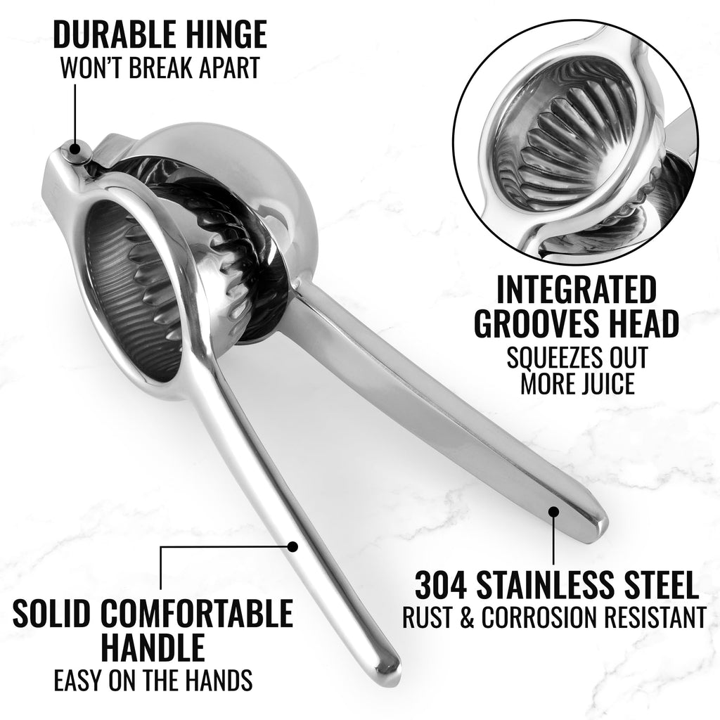 Zulay Large Lemon Squeezer Stainless Steel - Easy Squeeze Manual Heavy Duty Lemon Juicer Hand Press - Ergonomic Citrus Squeezer & Fruit Juicer for Small Oranges, Lemons, & Limes - Stainless Steel