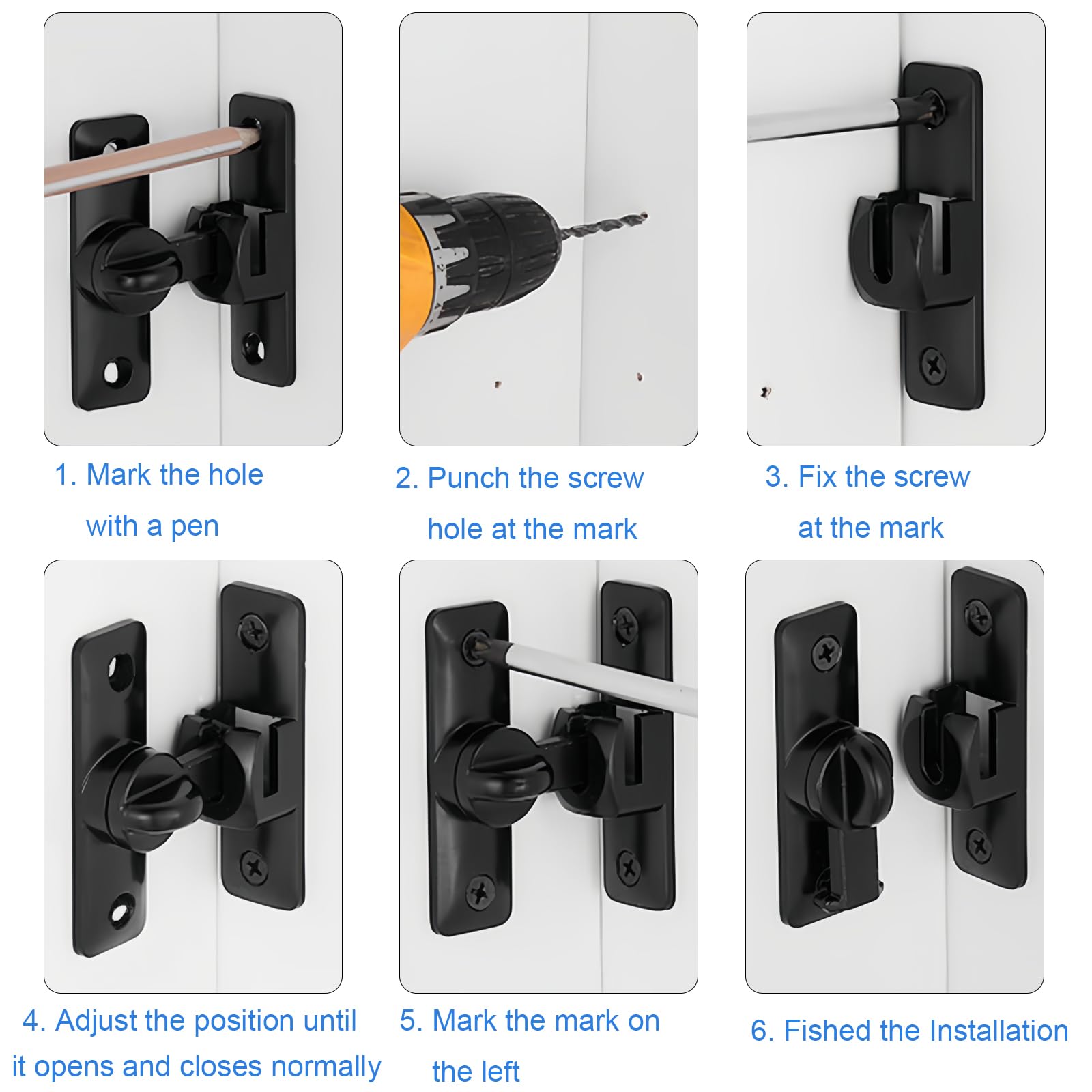 2PS 90/180 Barn Door Lock, Heavy Duty Rust-Proof Sliding Door Lock - Protecting Families Childs Safety Gate Latch for Barn,Bathroom, Garden, Window, Cabinet, Garage, Pet Door (Black)