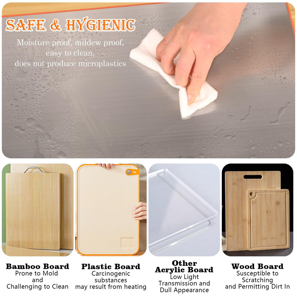 HUAKENER Cutting Board with Counter Lip, Stainless Steel Cutting Boards for Kitchen, Large Cutting Board with Silicone Mat for Meat, Fruits, Vegetables, Bread (15.7 x 11.8 Inch)