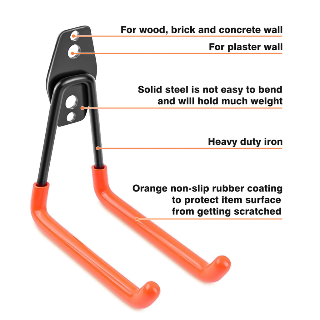 Garage Hooks Heavy Duty 14 Pack, Steel Garage Storage Hooks, Tool Hangers for Garage Wall Utility Wall Mount Hooks and Hangers with Anti-Slip Coating for Garden Tools, Ladders, Bulky Items