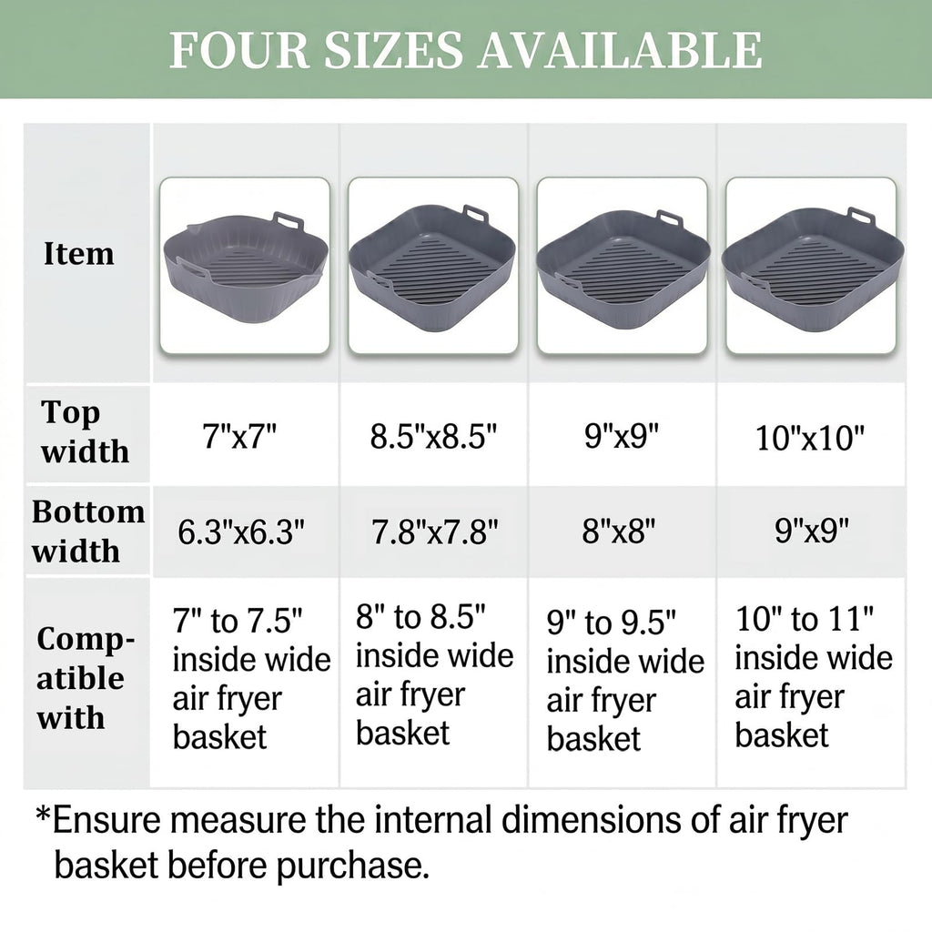 Golden Associate Silicone Liners Square for Air Fryer, 2 Pcs Non-stick Food-grade Reusable Basket Silicone Pot Baking Tray Airfryer Accessories, Top Size 10 inches, Bottom Size 9 inches