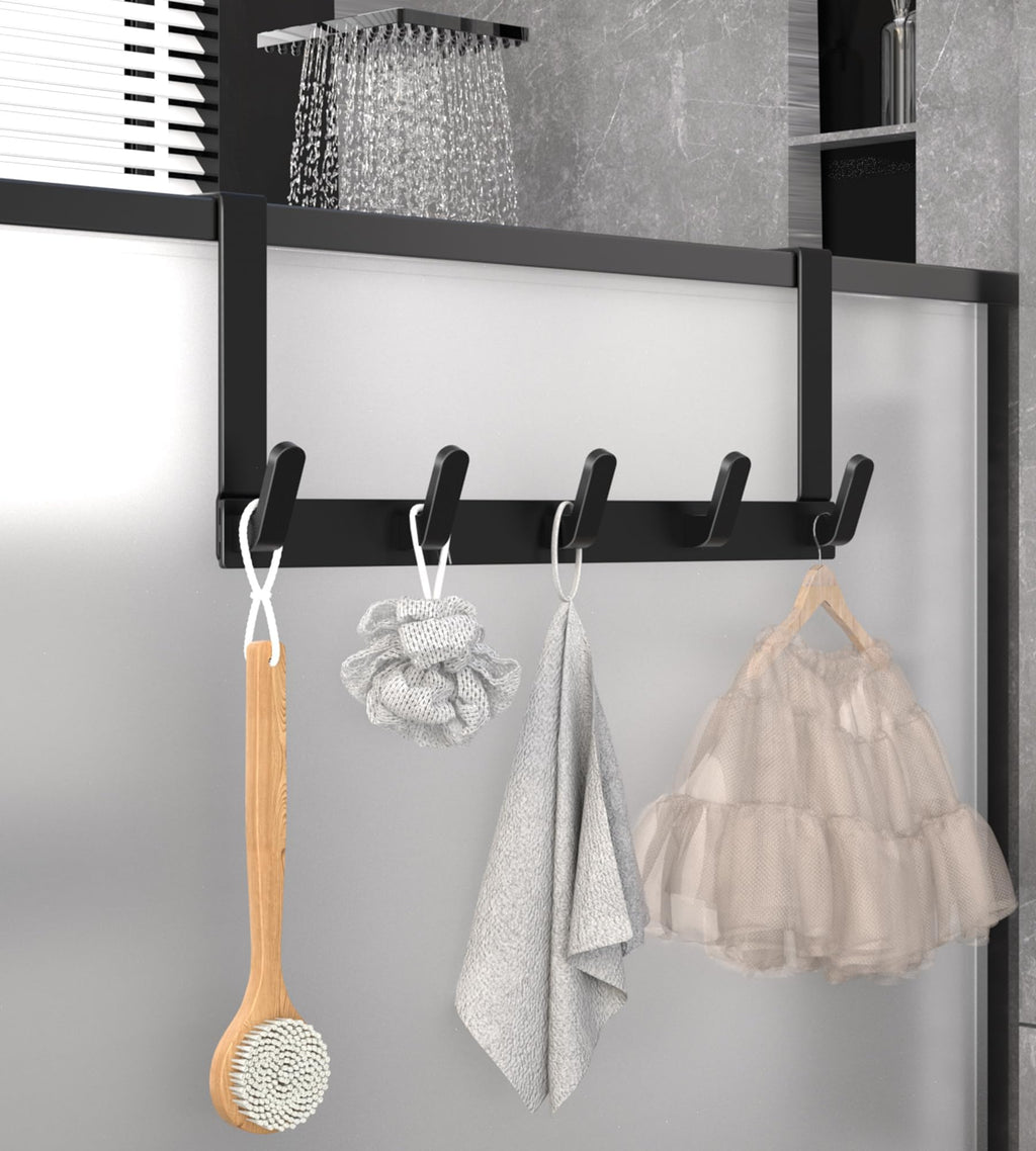 KitchLife Over The Door Hooks Hanger with 7" Extended Arms, Fits 1-3/4" Door Thickness, L18C, Bathroom Accessories and Towel Rack Organization - Matte Black, 1 Pack