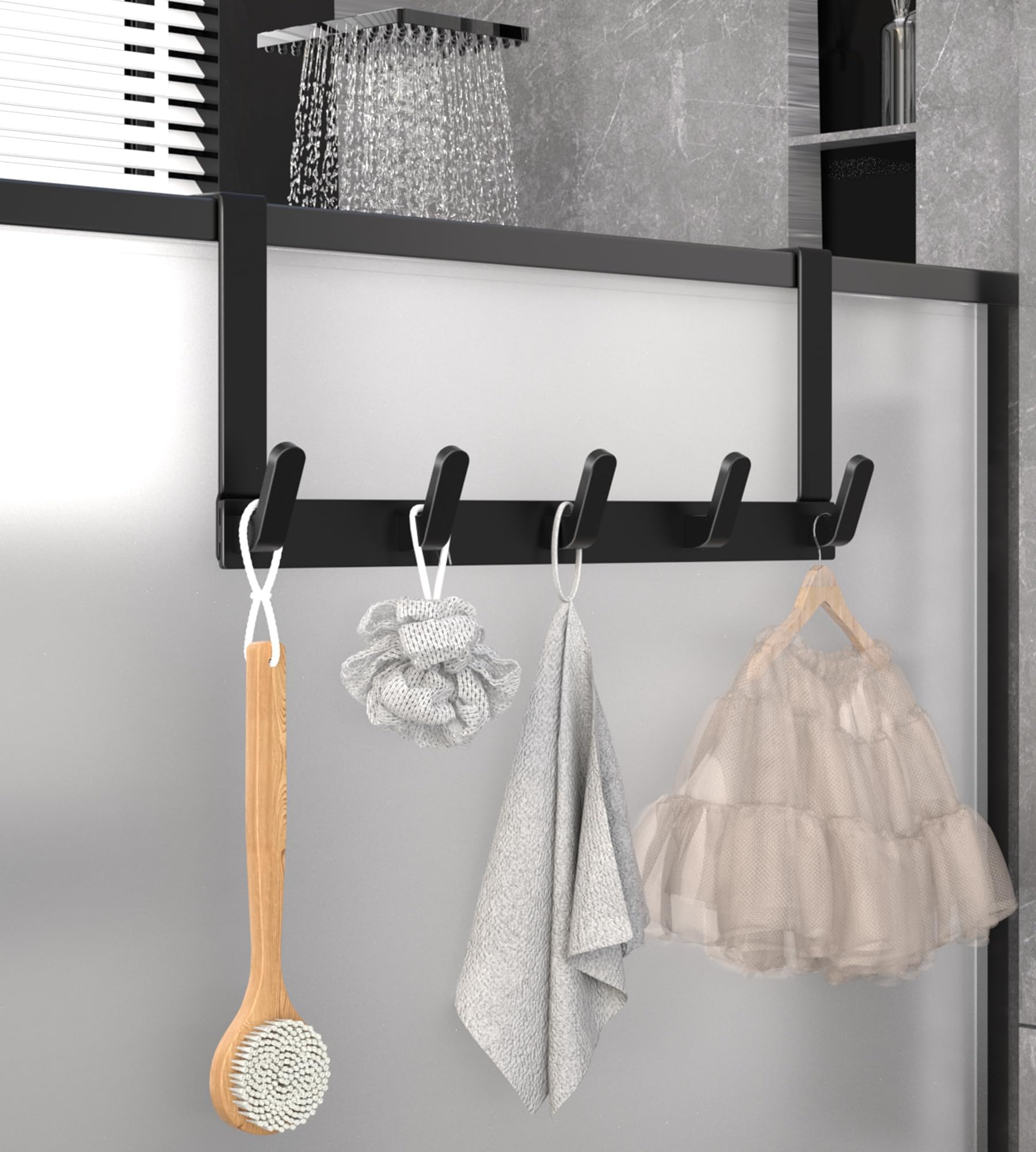 KitchLife Over The Door Hooks Hanger with 7" Extended Arms, Fits 1-3/4" Door Thickness, L18C, Bathroom Accessories and Towel Rack Organization - Matte Black, 1 Pack