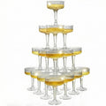SOBECHOI 4-Tier Champagne Premium Champagne Tower Set - 20 Pcs Clear Plastic Coupe Glasses, Stackable Fluted Toasting Flutes for Parties & Weddings, Elegant Shatterproof Drinkware 7 oz