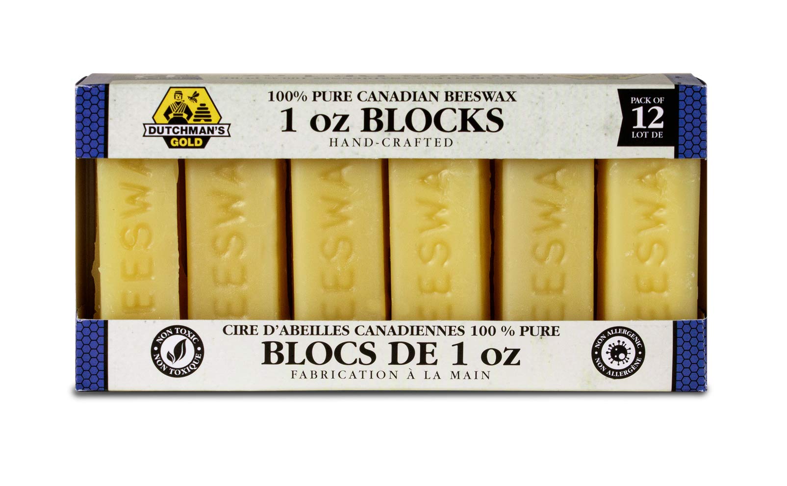 Dutchman’s Gold Beeswax Blocks, 1 oz x 12 Pack | 100% Pure Canadian Cosmetic Grade Beeswax | Handcrafted | Ideal for Candles, Food Wraps, Crafts & DIY Projects