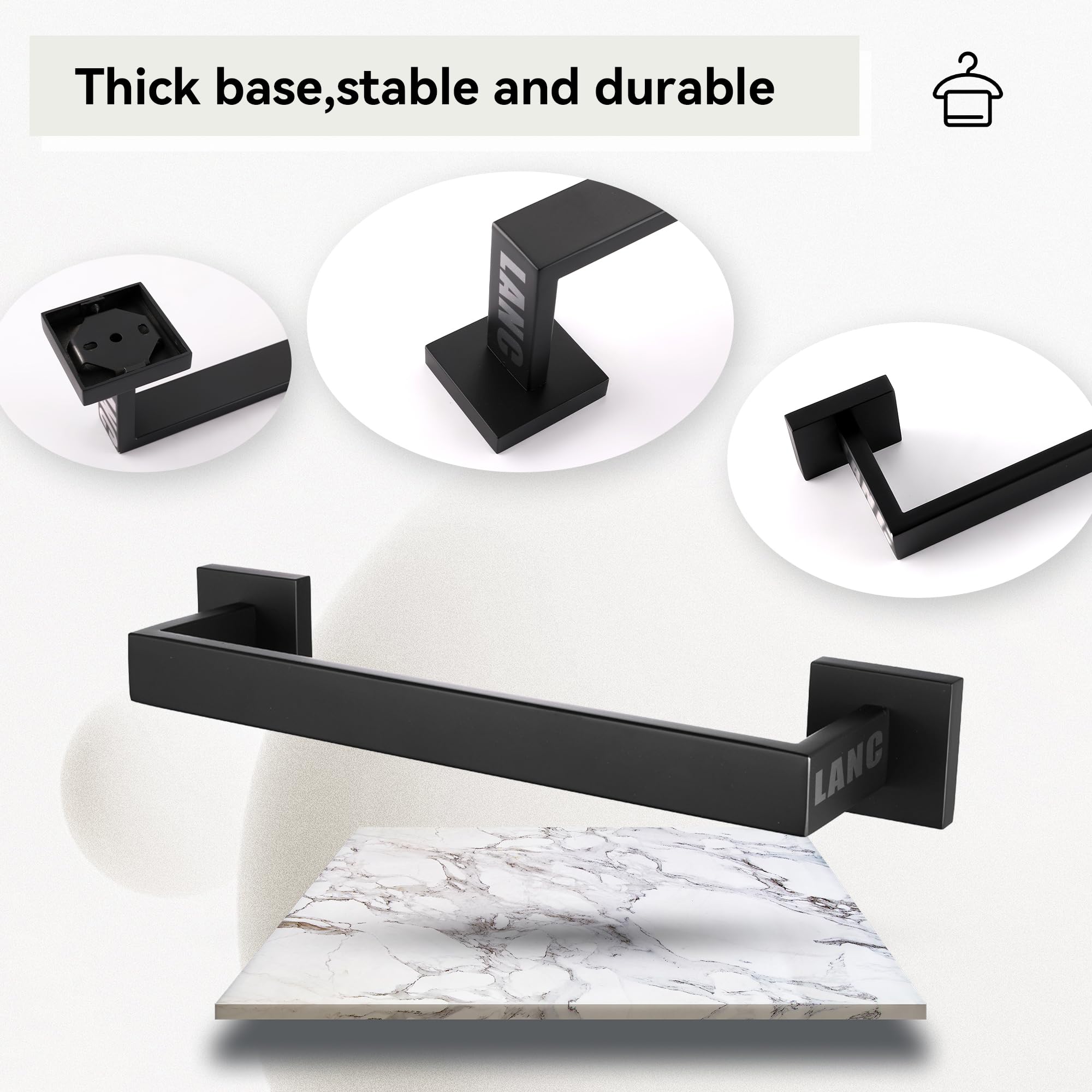 LANC 12-Inche Towel Bars for Bathroom WTotal Mounted Matte Black Bath Towel Ring Stainless Steel Total-14” Towel Rails for Kitchen Hand Towel Holder Racks Hanger Rods, A8804MB-3P1