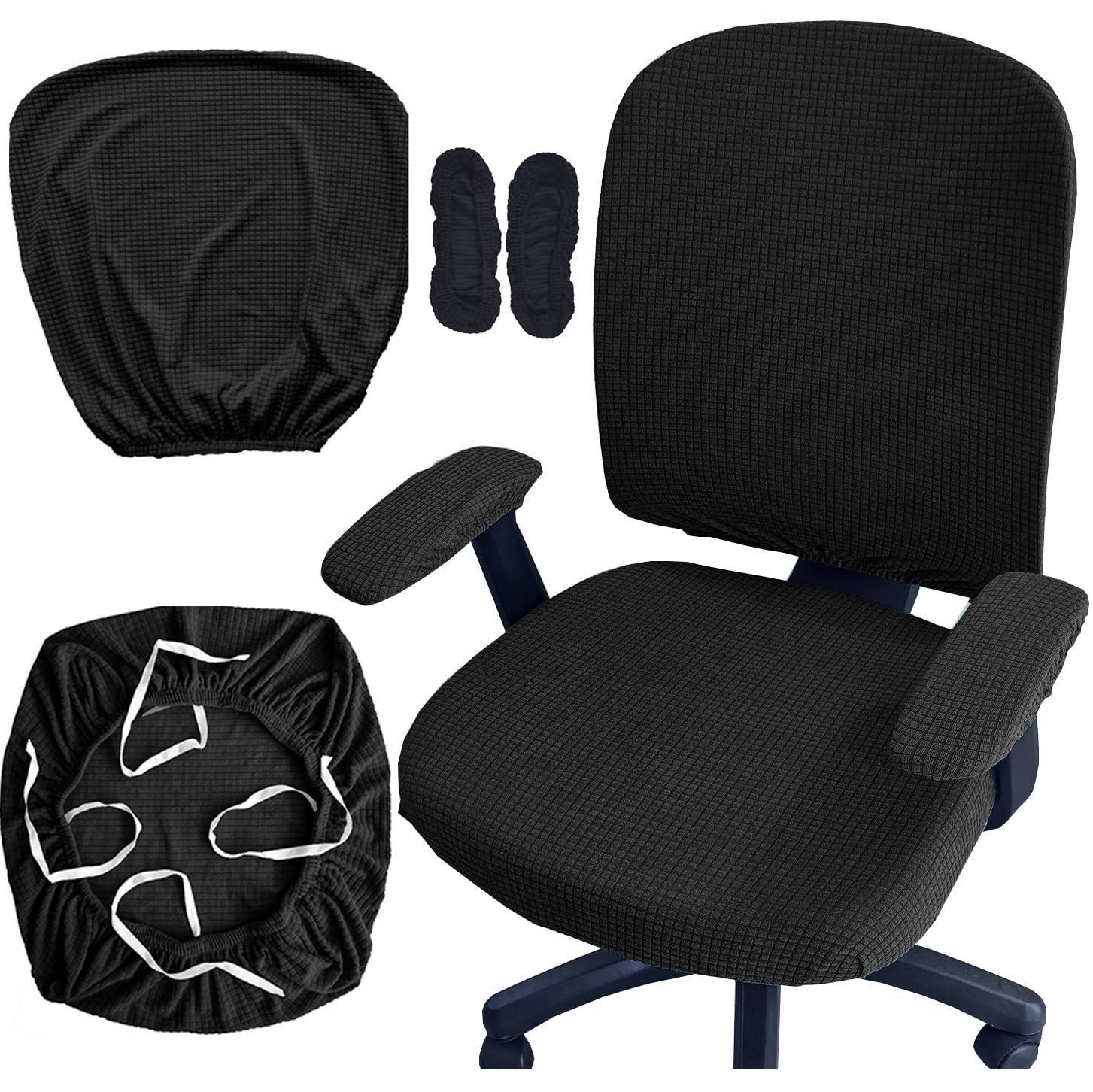 4 Pcs Office Chair Covers Set Stretchable Protective Rotating Computer Chair Seat Covers with Armrest Covers (Black)
