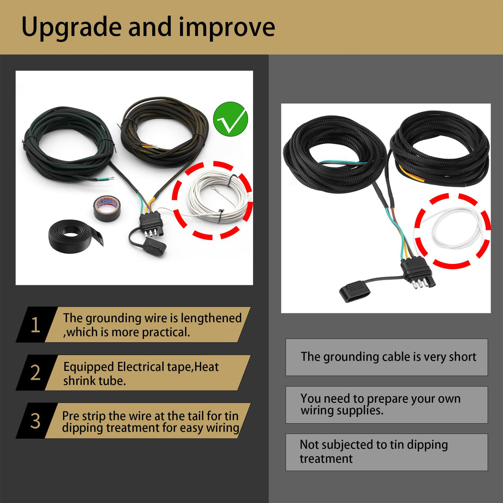 Bitiontry Upgraded 4 Pin 5 Wire Trailer Wiring Harness 26FT for Rewiring Trailer Both-Side Taillights, Pure Copper Wishbond Trailer Light Kit 4 Way Flat 5 Wire Trailer Plug w/Nylon Net Tube Protection