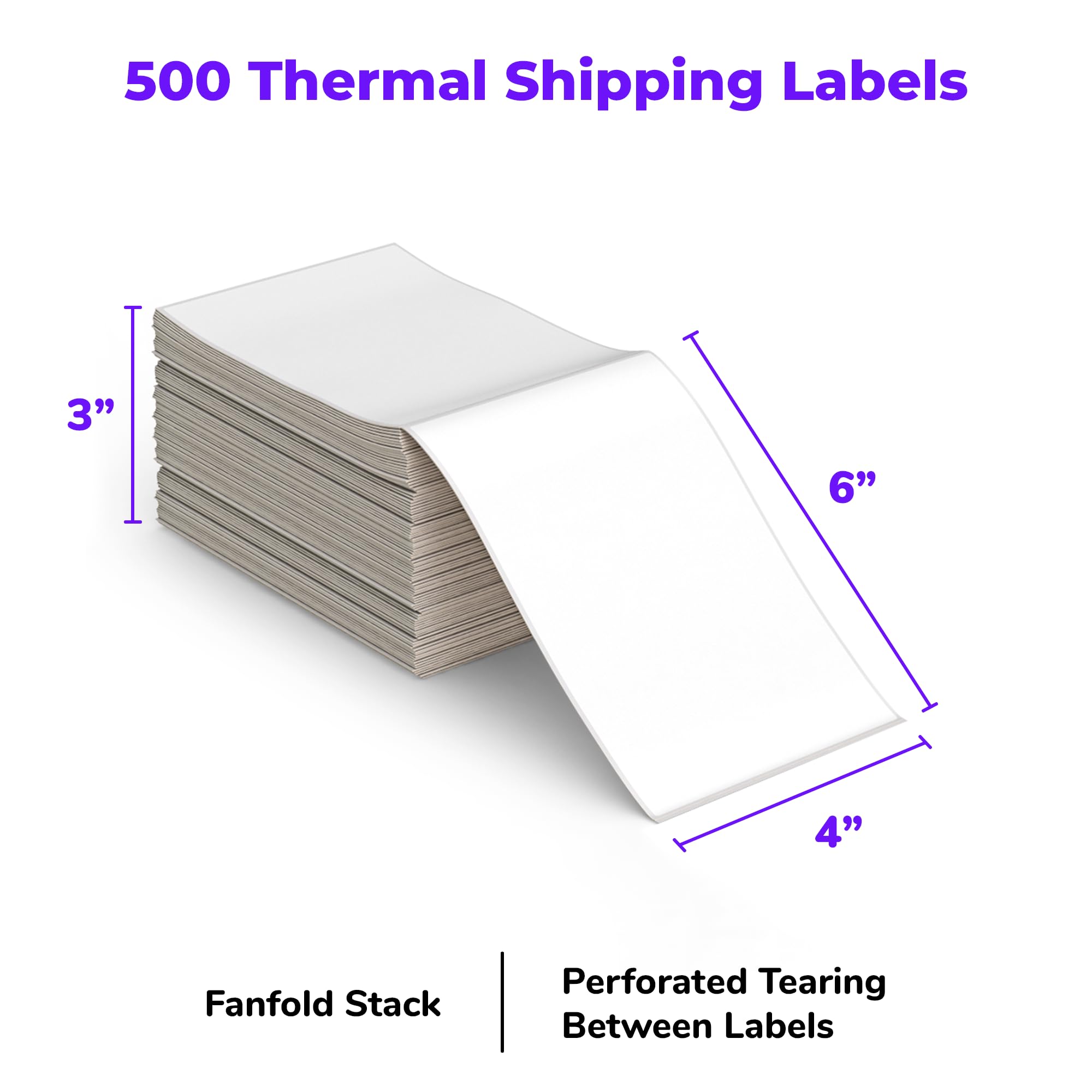 Rollo Direct Thermal Shipping Labels - Genuine 4x6 Thermal Rollo Labels Fanfold - Perforated and Strong Adhesive (500 Pack)