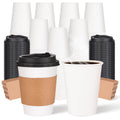 100 Pack 12oz Disposable Paper Coffee Cups with Lids & Sleeves, to Go Hot Coffee Cups for Tea Cocoa Chocolate Juice, Hot & Cold Drinking Paper Cup Bulk for Cafes Home Office Travels Parties