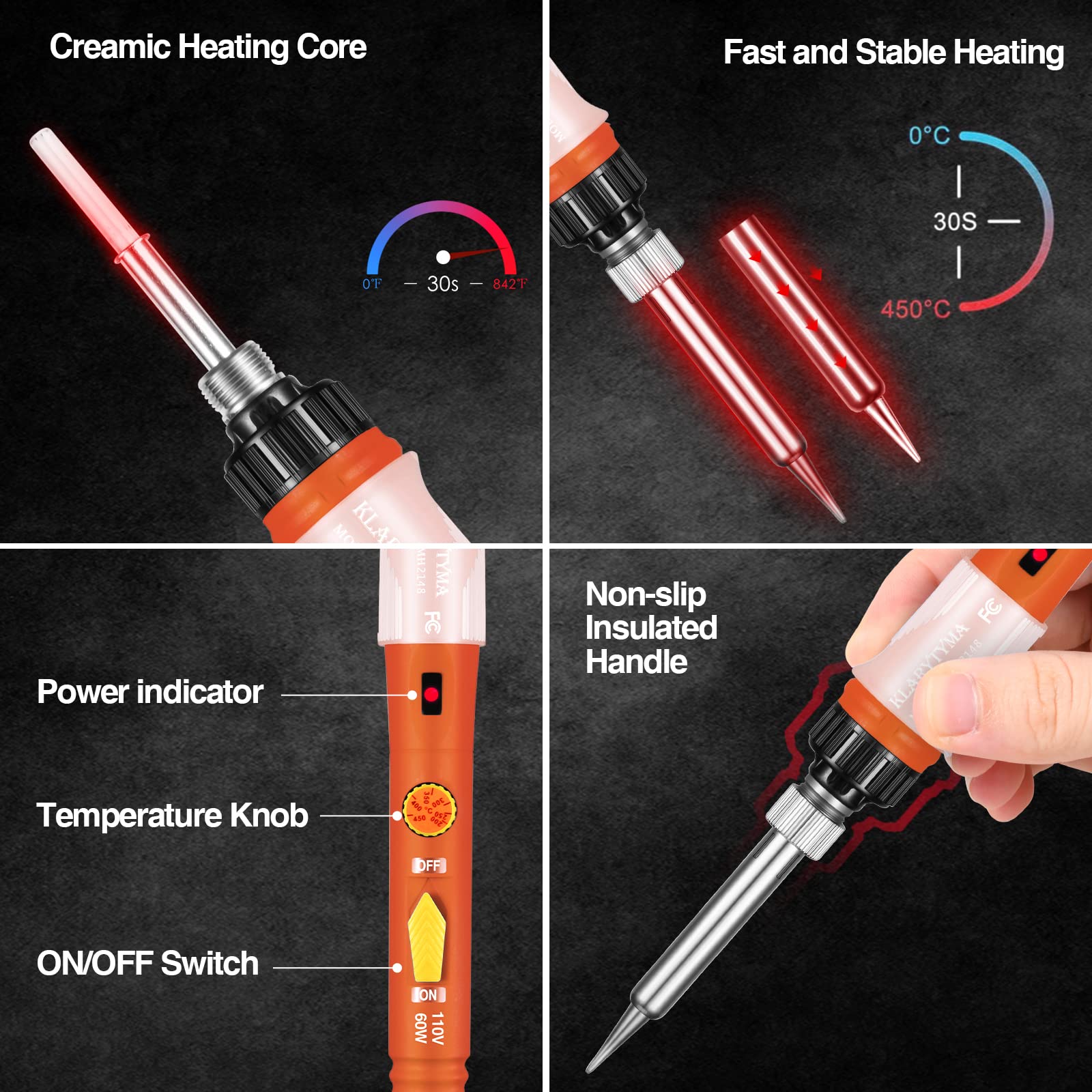 Soldering Iron Kit, KLARYTYMA 60W Upgraded Soldering Iron with ON-Off Switch, Adjustable Temperature and Fast Heating Thermostatic Design, for Circuit Board Repair and Electronic DIY Project