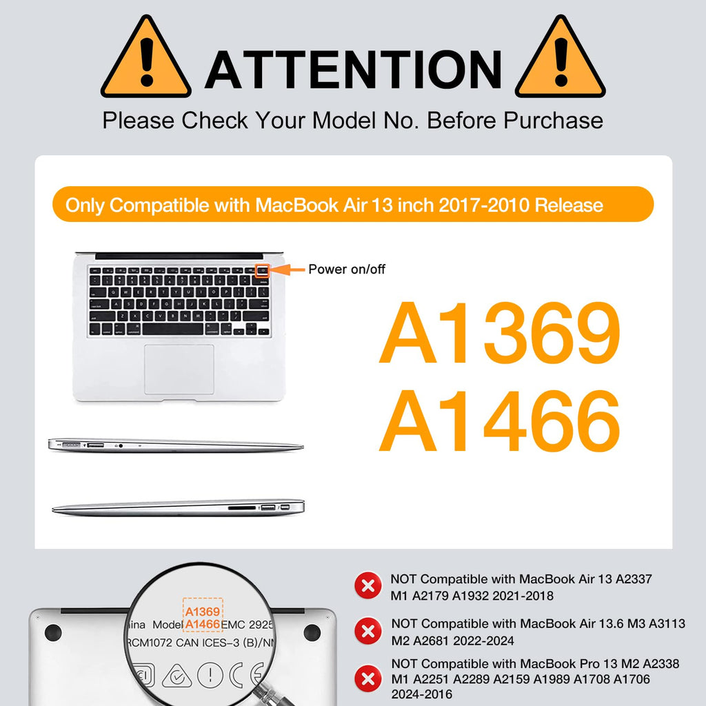 MOSISO Compatible with MacBook Air 13 inch Case (Models: A1369 & A1466, Older Version 2010-2017 Release), Protective Plastic Hard Shell Case & Keyboard Cover & Screen Protector, Black