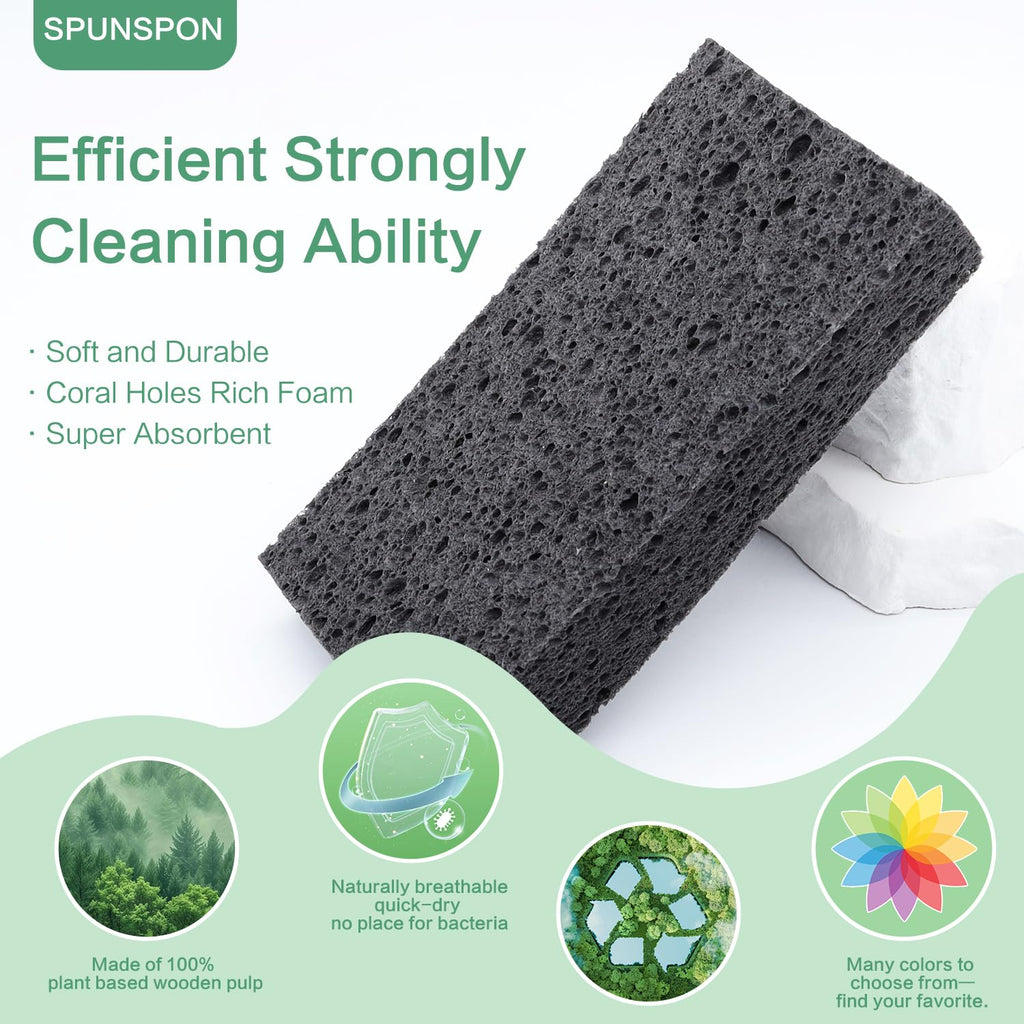 Large Cellulose Sponges, Kitchen Sponge for Dish, Thick Heavy Duty Scrub Pads, Non-Scratch Scrubber for Household/Cookware/Bathroom/Office/Boat 5.5" x 3" x 1" (7 Pack) Black