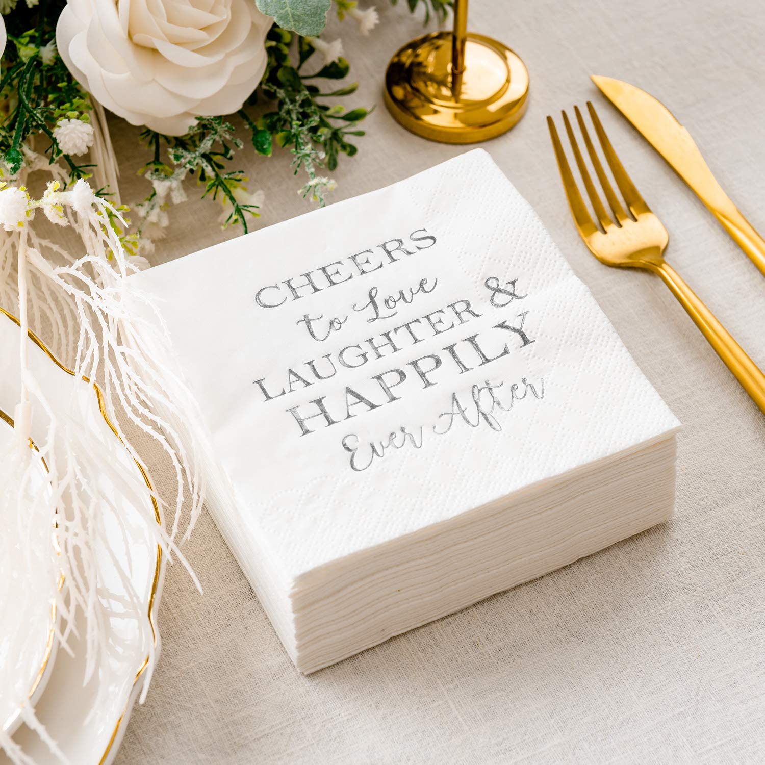 Crisky Bridal Shower Silver Napkins Disposable Silver Cocktail Beverage Dessert Napkins for Wedding Shower Engagement Party Decorations, 100 Pcs, 3-Ply
