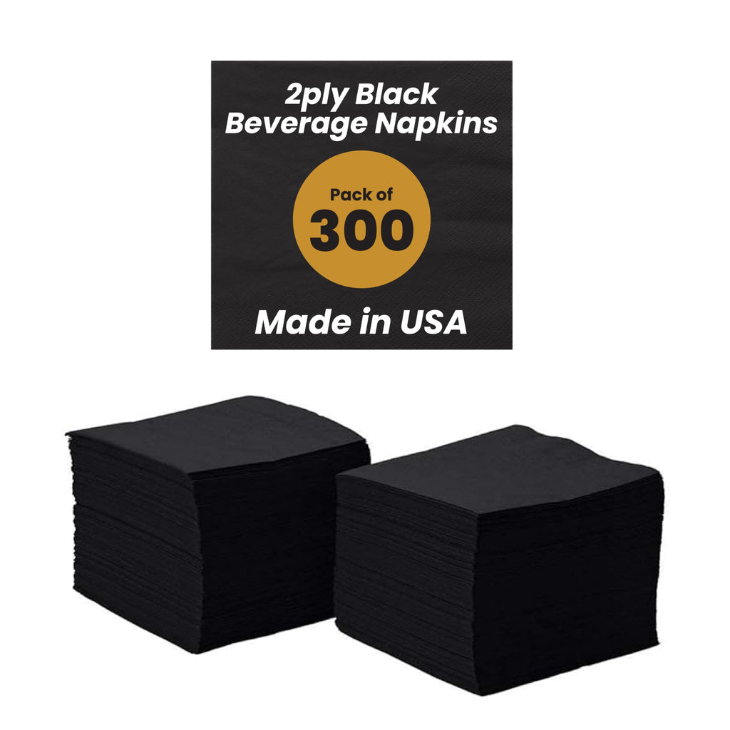 Perfectware 2-Ply Black Beverage Napkins, Pack of 300ct