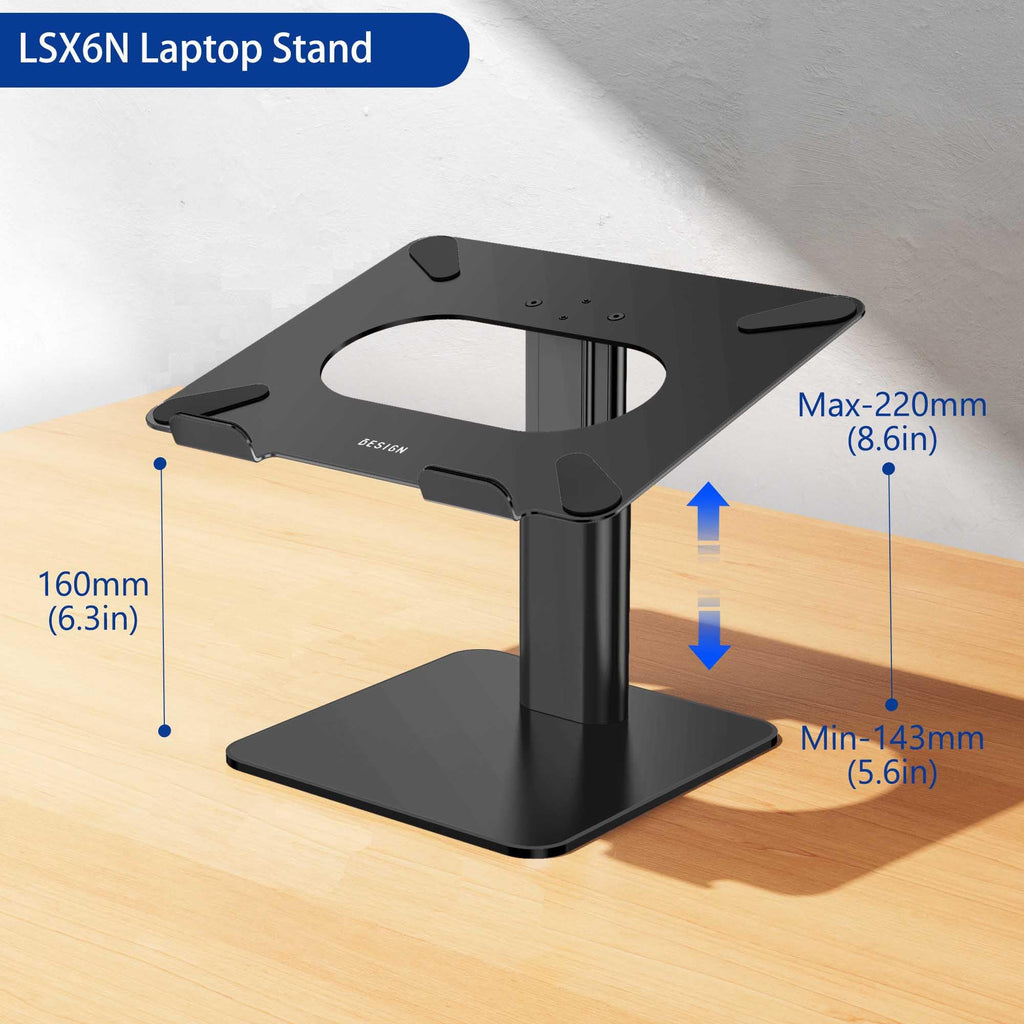 Besign LSX6N Aluminum Laptop Stand, Ergonomic Adjustable Notebook Stand, Riser Holder Computer Stand Compatible with Air, Pro, Dell, HP, Lenovo More 10-14" Laptops, Black