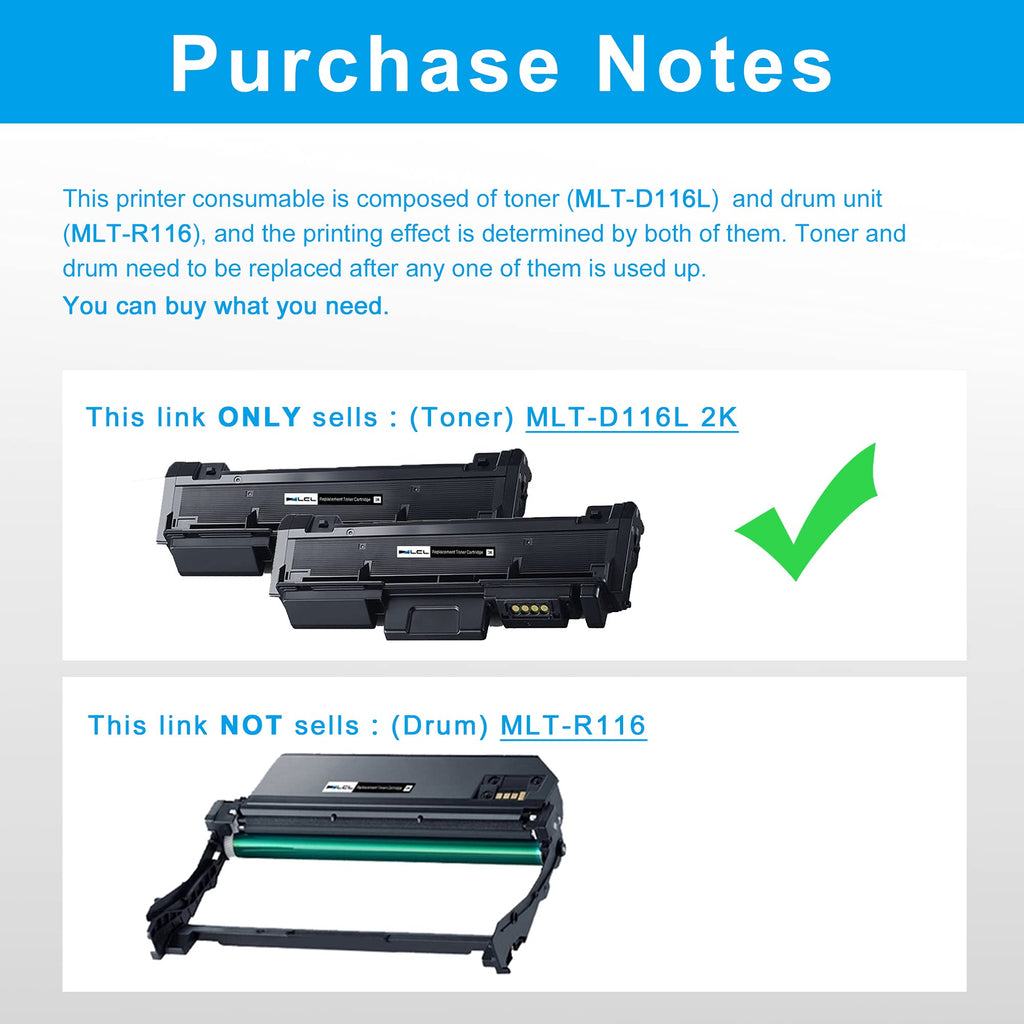 LCL Compatible Toner Cartridge for Samsung MLT-D116L MLT-D116S 3000 Pages for Samsung Xpress SL-M2825DW SL-M2835DW SL-M2885FW SL-M2625D M2825DW M2835DW M2885FW M2875FD M2875FW M2625D(2-Pack,Black)