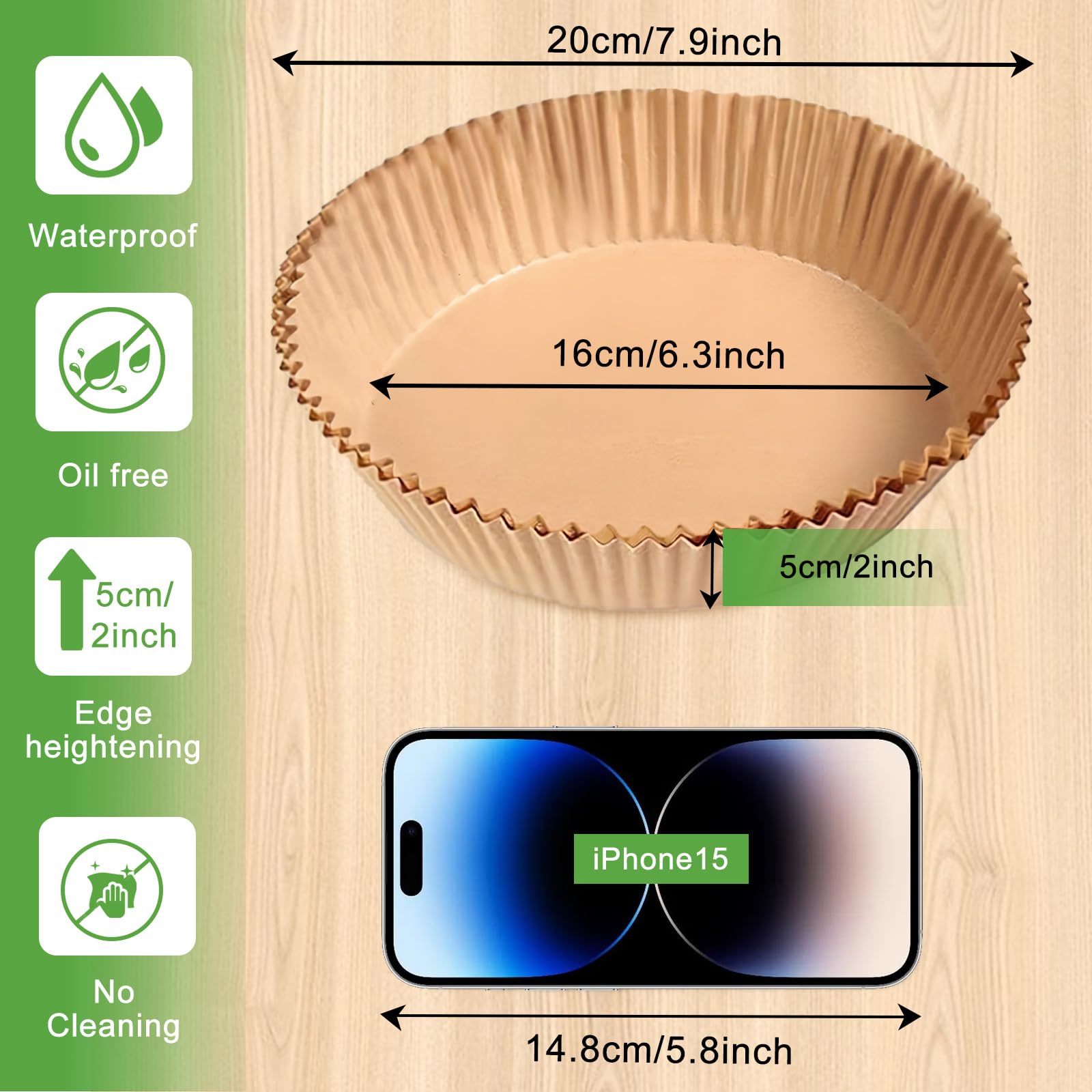 200pcs Air Fryer Disposable Paper Liner, Non-Stick Disposable Air Fryer Parchment Paper Liners, Baking Paper for Air Fryer Oil-Proof, Water-Proof, Food Grade Parchment（6.3" in Bottom, 7.9" on top）