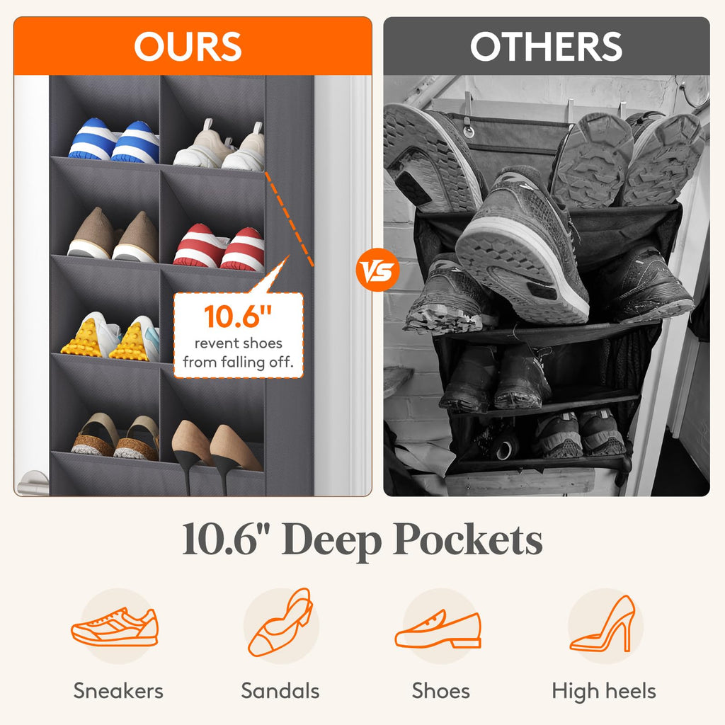 Lifewit Over The Door Shoe Organizers, Hanging Shoe Rack with 11 Large Pockets, 5 Layers Shoe Holder for Closet Door Storage Includes Boots, Toys, Water Bottles, Daily Necessities, 1 Pack, Grey