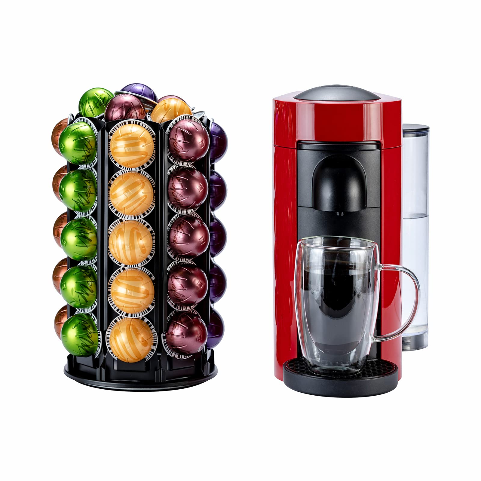 Rice Rat VertuoLine Coffee Pod Carousel Holder (40+ Pods, Black Metal & Rubber, 360° Rotate, Space Saving)