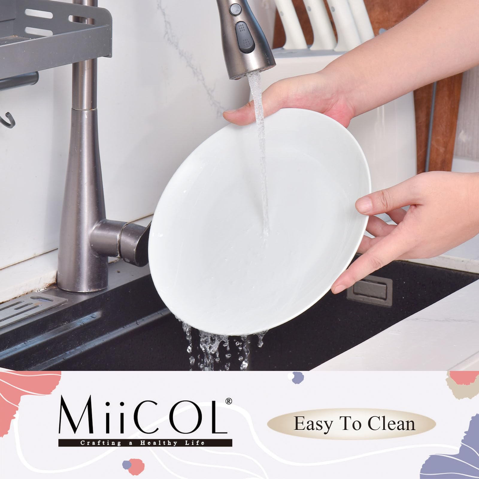 Miicol Ceramic Dinner Plates Set of 4, Large Salad Plate 10.5 inch / 27 cm, White Flat Dish, Porcelain Serving Dishes for Pasta, Steak, Dessert, Microwave and Dishwasher Safe, Scratch Resistant