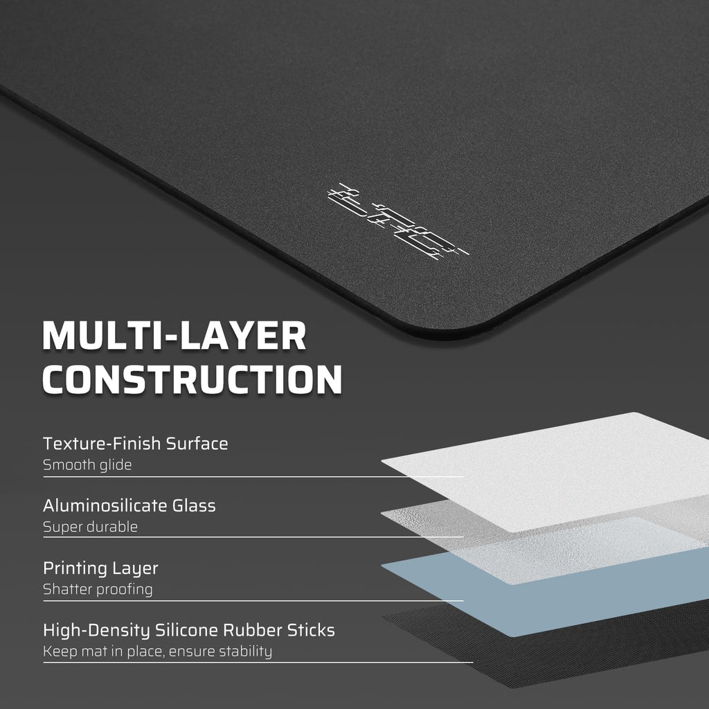 LTC Tempered Glass Gaming Mousepad, Ultra-Smooth Micro-Etched Surface Mouse Pad for Top Control and Speed, Anti-Slip Full Rubber Base, Professional Large Mouse Mat for FPS Gamers, 13X13in