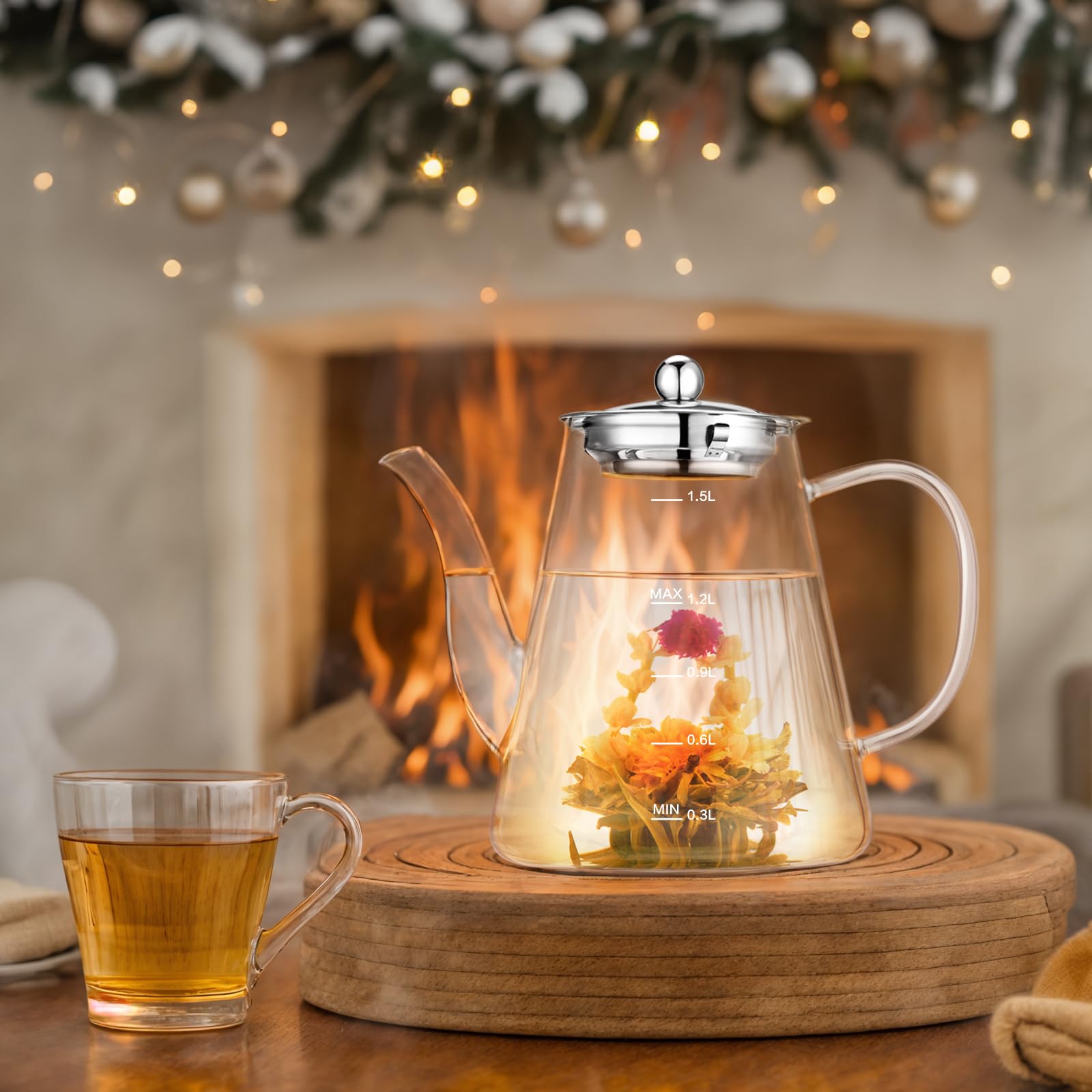 Zpose 1500ml Glass Teapot, Large Capacity Tea Pot with Removable Infuser, Borosilicate Glass, Transparent, Ideal for Loose Leaf Tea and Blooming Tea, Gift Box for Tea Lovers