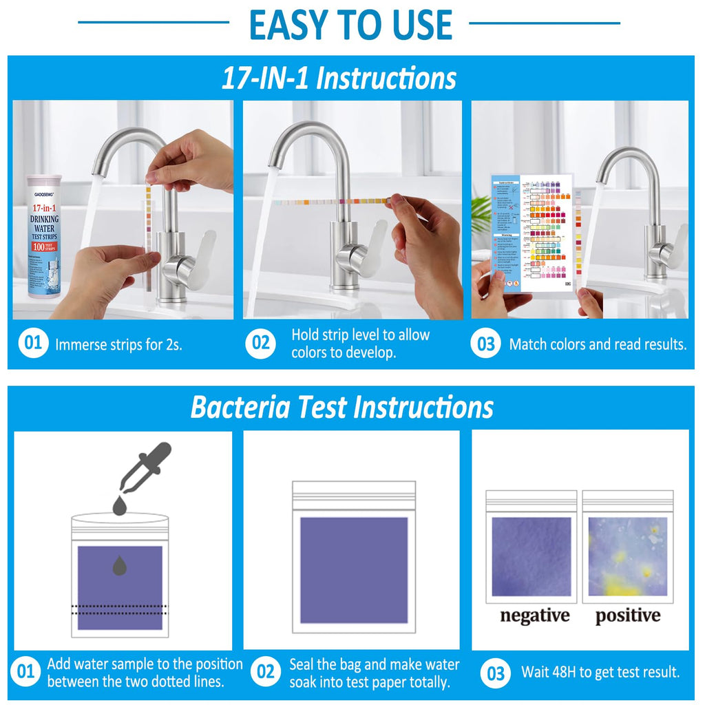 18 in 1 Water Testing Kit for Drinking Water,Well Home Tap Water Test Kit Drinking Water Test Strips for Hardness,Lead,Chlorine,Fluoride,Nitrate,pH,Iron,Copper,Cyanuric Acid,100 Strips
