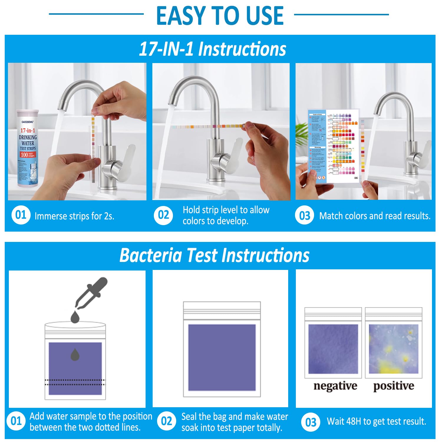 18 in 1 Water Testing Kit for Drinking Water,Well Home Tap Water Test Kit Drinking Water Test Strips for Hardness,Lead,Chlorine,Fluoride,Nitrate,pH,Iron,Copper,Cyanuric Acid,100 Strips