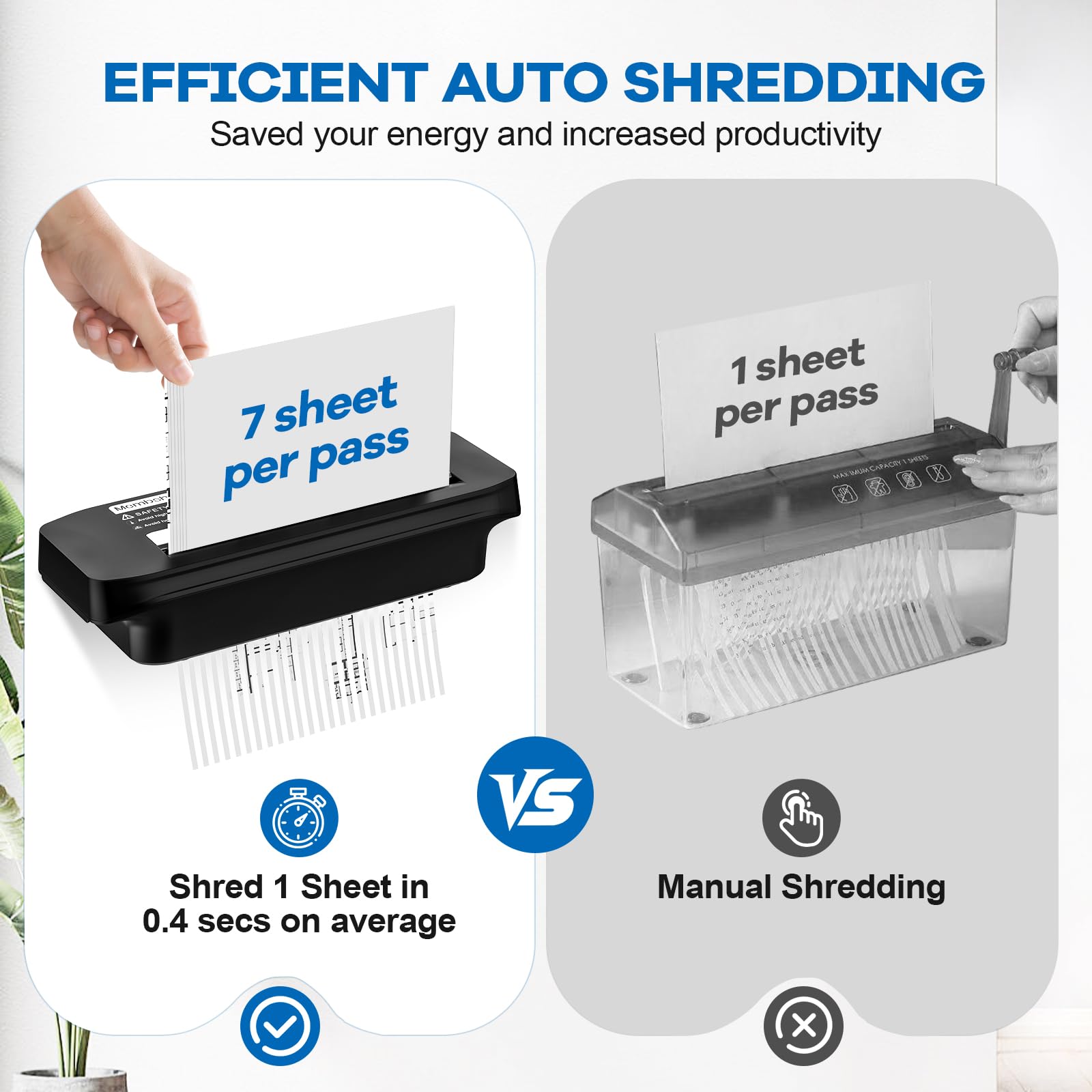 Membship Paper Shredder for Home and Office Use, 7 Sheet Strip Cut Small Paper Shredder Without Basket for Home Office, Portable Shredder Extendable Arm Design with Overheat Protection,Jam Proof