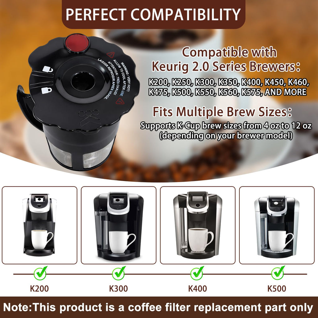 Podoy K Cup 2.0 Reusable Coffee Filter 119367 2.0 Model Black Small Coffee Filter K200 K250 K300 K350 K400 K450 K460 K475 K460 K500 K550 K560 K575 (Pack of 2)