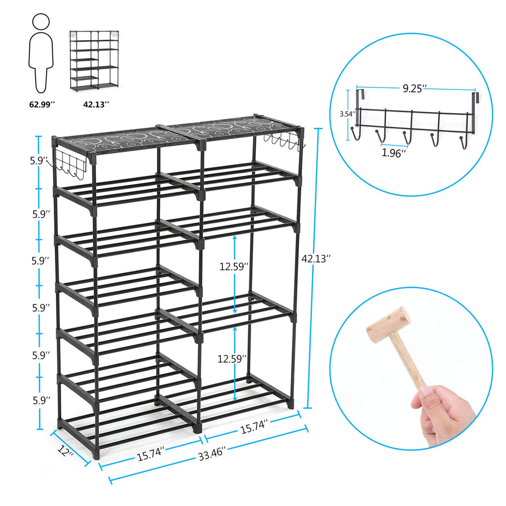Tribesigns Shoe Rack Shoe Tower Shoe Shelf Shoe Storage Organizer Unit Entryway Shelf Stackable Cabinet 24-30 Pairs 7-Tier Durable Metal Shoe Rack Boots Organizer