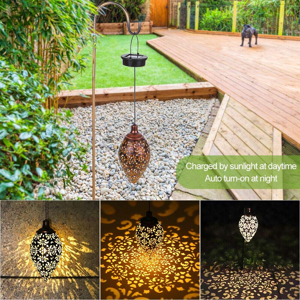 (1 Pack) Tomshine Hanging Solar Light, Solar Garden Lantern Outdoor, Solar Powered LED Lantern Light, Metal Decorative Lamp Waterproof for Outdoor Hanging Decor for Pathway Walkway Garden Yard