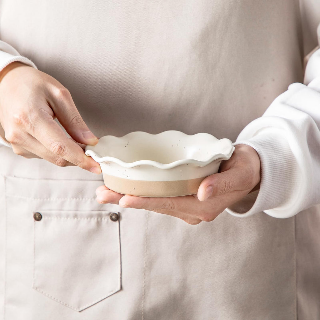 vancasso Sabine Mini Pie Pans Set of 6, 5.2 Inch Ceramic Small Pie Dish, Individual Pie Plates Ramekins with Ruffled Edge for Chicken Pot Pie, Cake, Quiche, Tart, Microwave & Oven Safe, Cream Colored