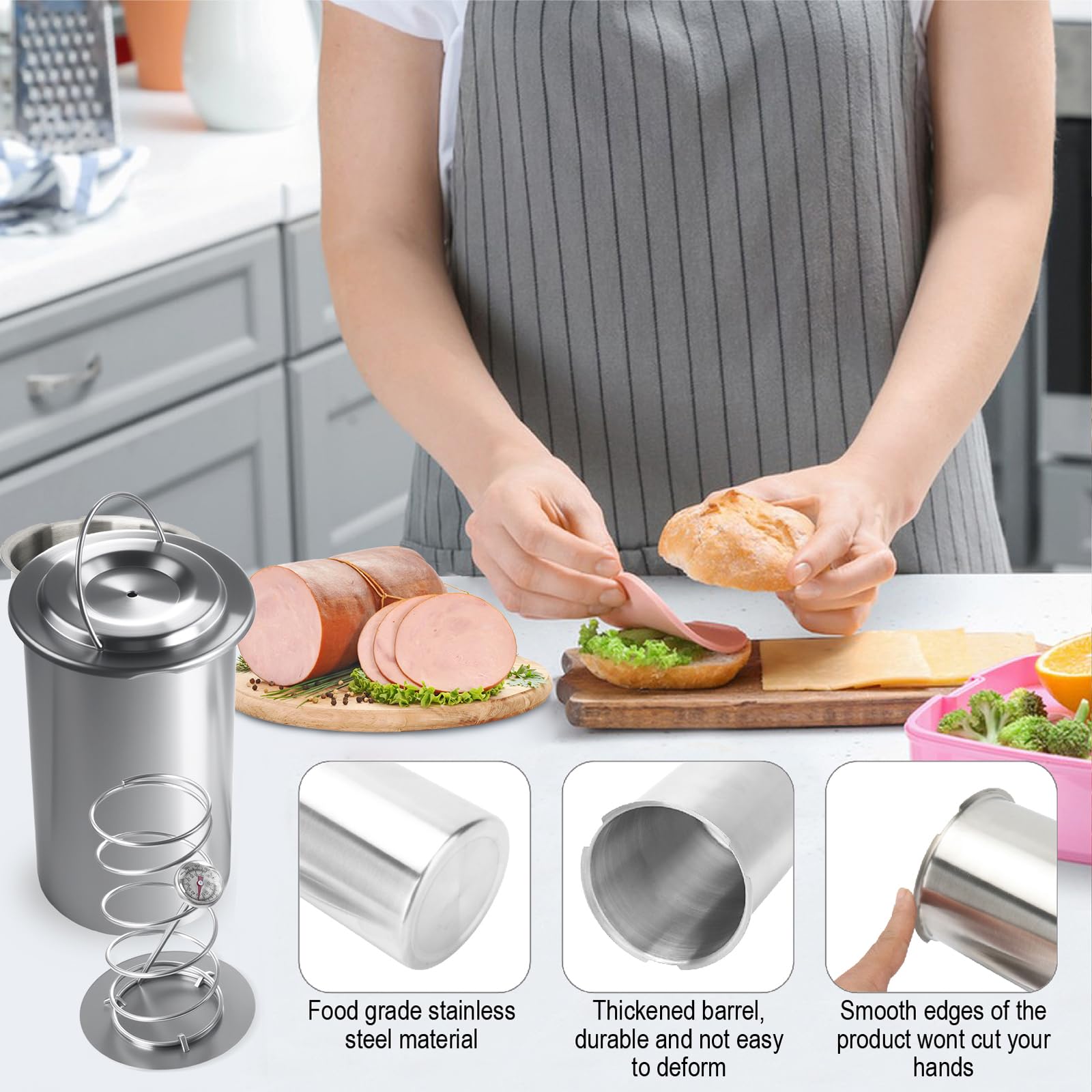 Joyeee Ham Maker - Stainless Steel Round Shape Deli Meat Press Maker Machine for Making Healthy Homemade Meat Sandwich, Seafood Meat Poultry Patty Gourmet Cooking Tools