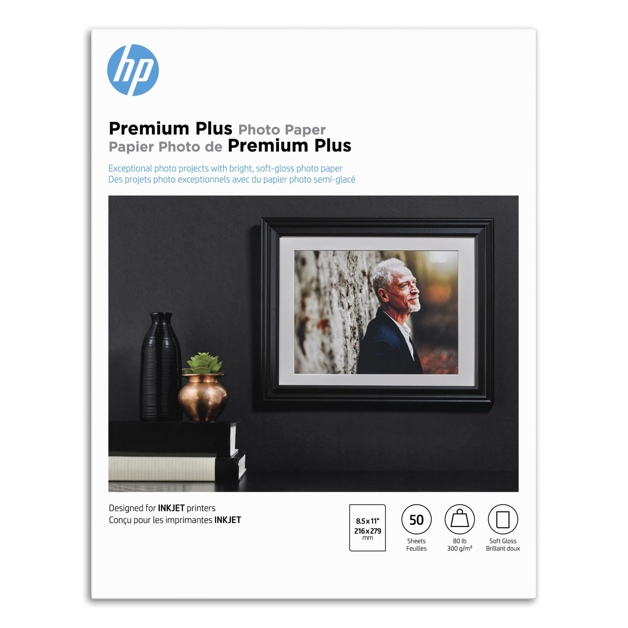 HP Premium Plus Photo Paper, Soft Gloss, A, 50 Sheets (CR667A), 8 1/2 x 11