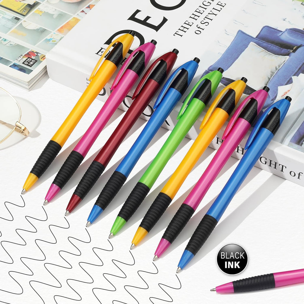 SIKAO Pens Bulk, 60 Pack Gripped Slimster Ballpoint Pens Black Ink 1.0mm Medium Point Smooth Writing, Click Pens with Comfort Grip for Teachers, Students, Restaurant Servers, School & Office Use